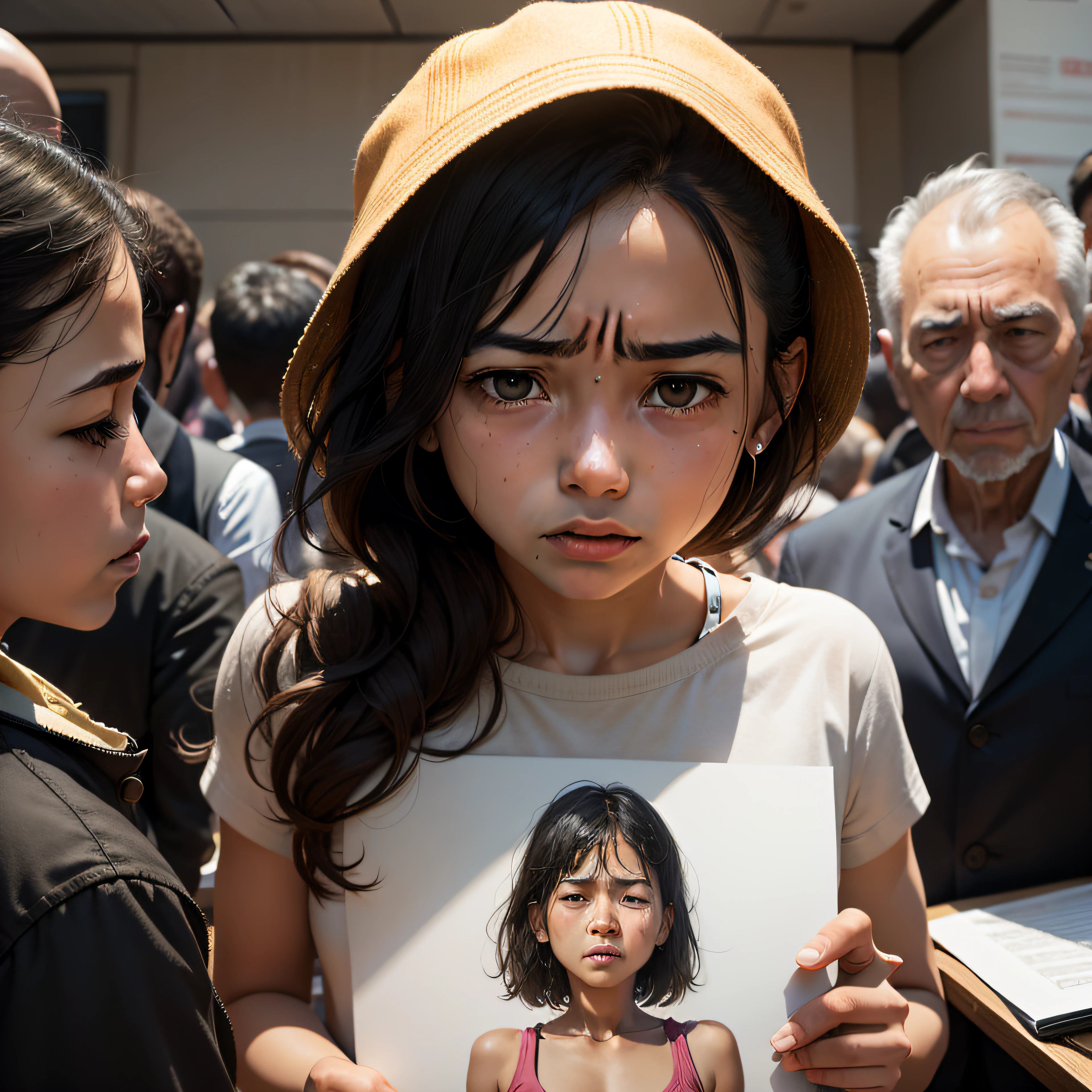 Draw an image of people, who suffer because of discrimination and violence.
