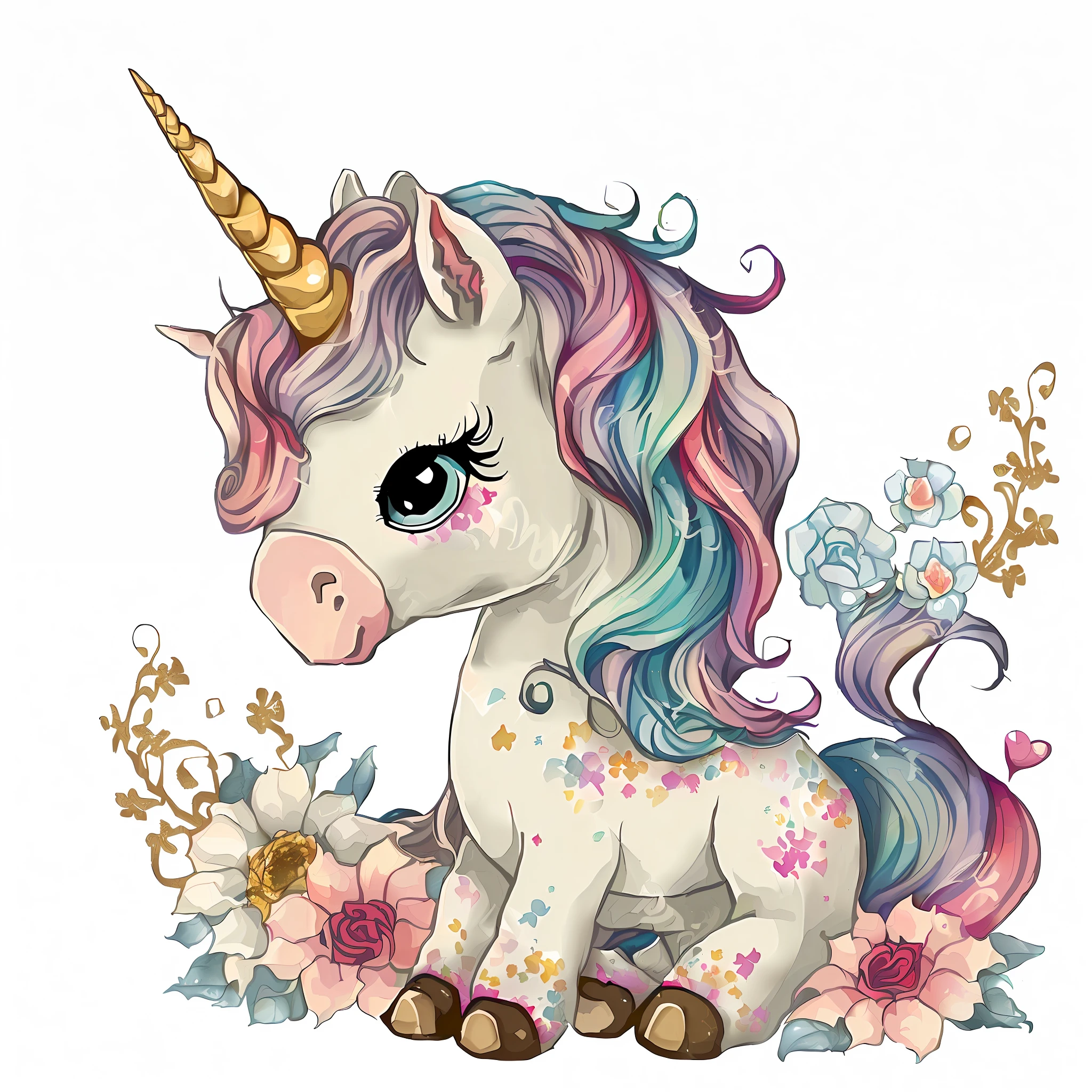 Create a unicorn similar to the image in watercolor texture with white background