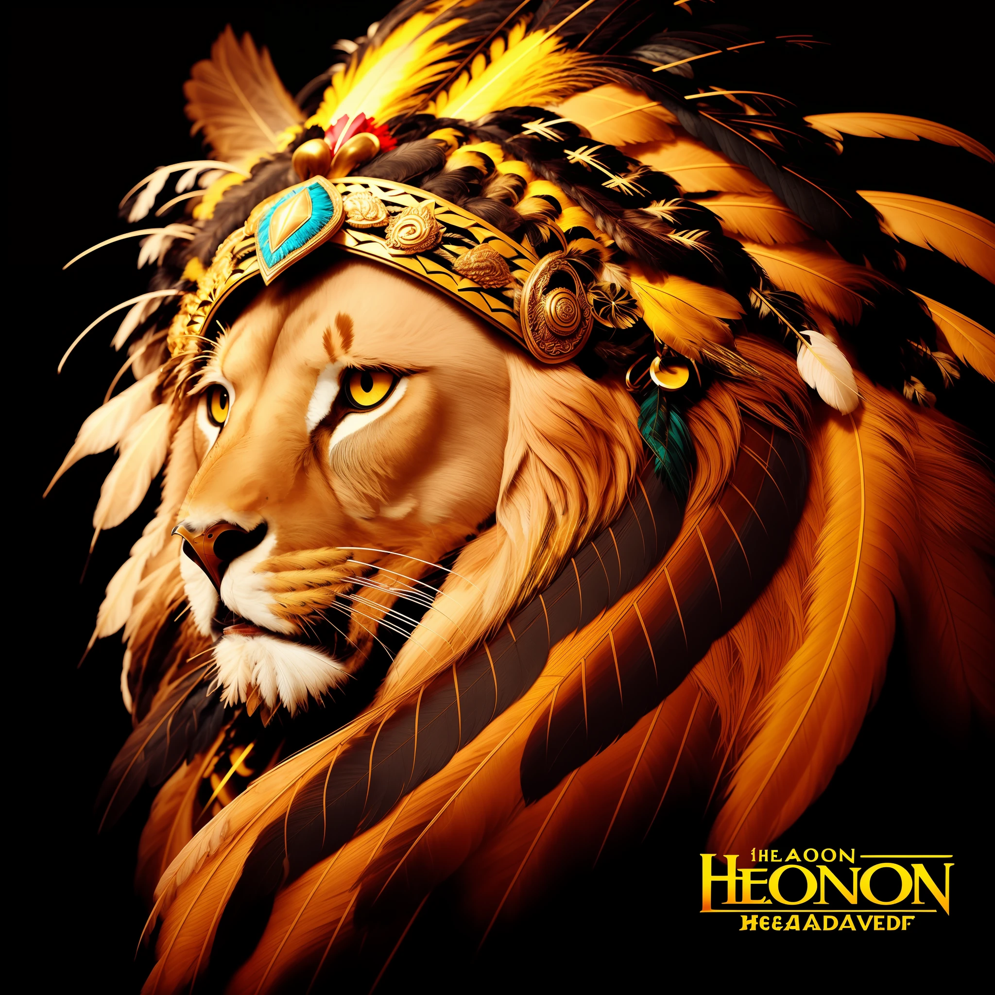 painting of a lion with (black and yellow) (feathered headdress:1.7) on its head, lion warrior, fire lion, lion, king of the jungle, lion head, amazing art, lionardo davinchi, half lion, lions, full of colors and rich detail, awesome, digital art animal photo, airbrush art, lord of the jungle, vibrant and powerful, prideful look, lion icon, profile pic