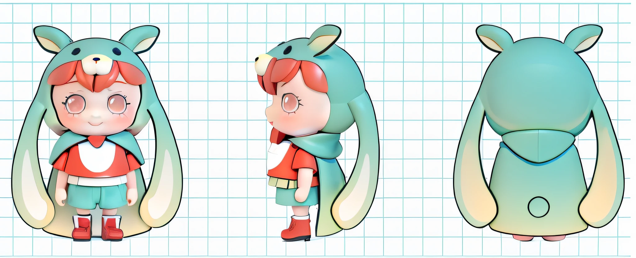 A little red-haired boy wearing a light green coat,(Body ratio 1:1.5),adolable,Small,3D,white backgrounid,(tmasterpiece),(Best quality at best),(ultra - detailed),(full bodyesbian:1.2),adolable,ssmile,with her mouth open,