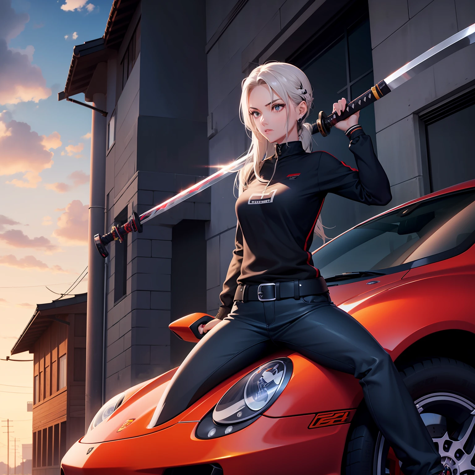 katana with porsche logo on the sword