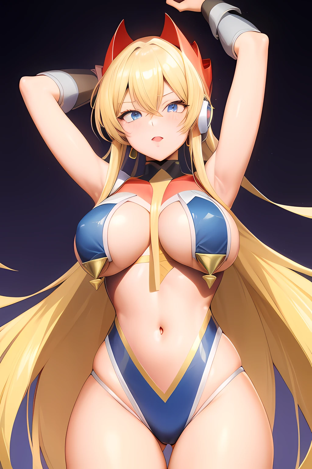 zero_Megamanx, , sozinho, gorota bonita, olhos azuis, blonde hair, rabo-de-cavalo, peitos bem grandes, cabelos muito longos, cabelos longos, capacete, android, Foco feminino, furioso, master part, alta qualidade, female, sexy, micro bikini
