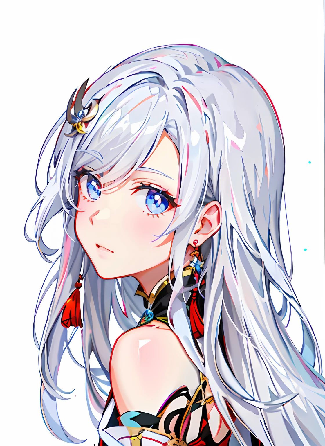 anime girl with long white hair and blue eyes wearing a black dress, white-haired god, white haired Cangcang, White-haired, silber hair, Perfect white haired girl, Silver hair girl, Girl silver hair, Girl with white hair, white haired lady, Portrait Chevaliers du Zodiaque Fille, whaite hair, Pisif, Silver hair (pony tails), Pisif style