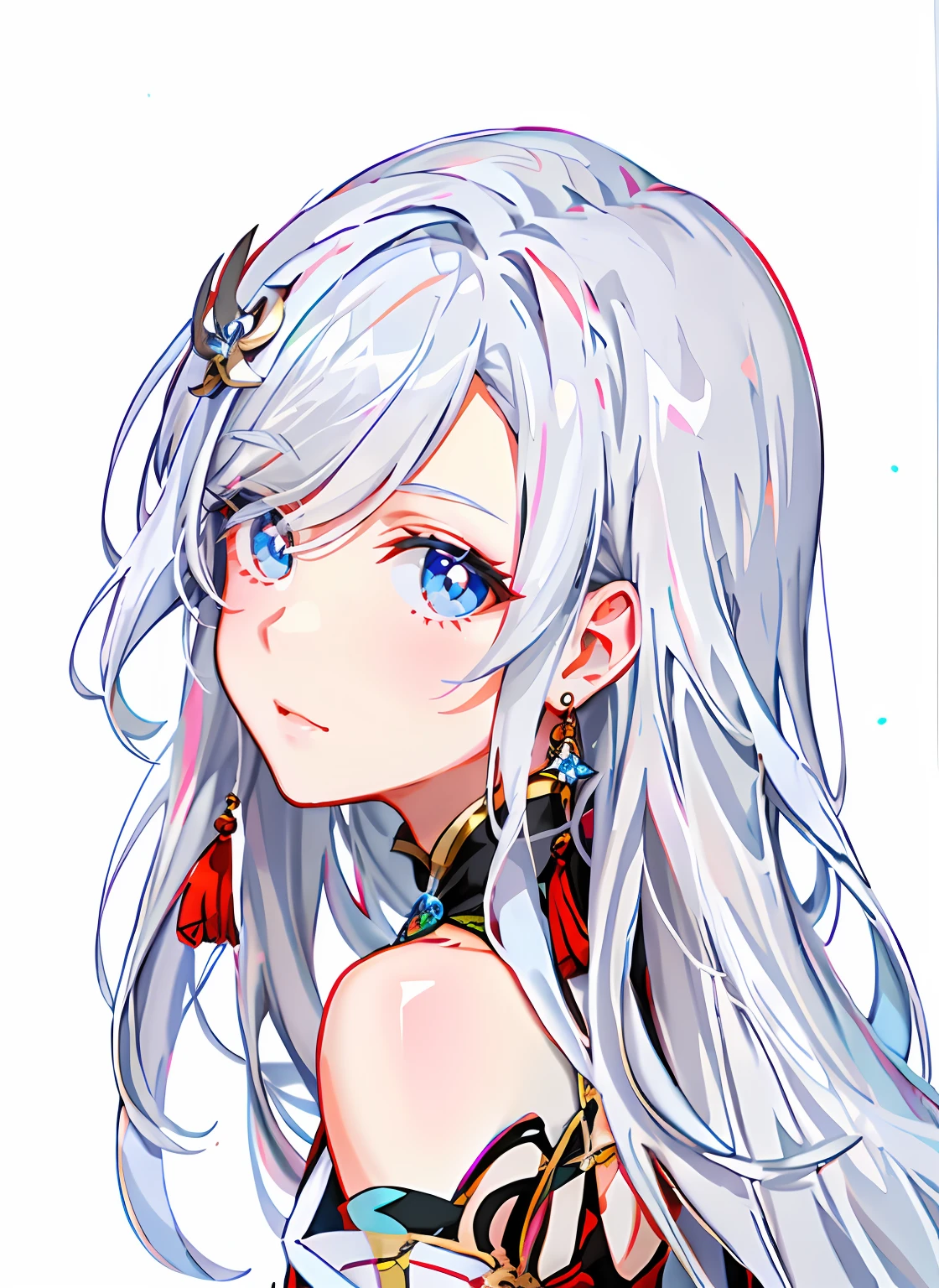 anime girl with long white hair and blue eyes wearing a black dress, white-haired god, white haired Cangcang, White-haired, silber hair, Perfect white haired girl, Silver hair girl, Girl silver hair, Girl with white hair, white haired lady, Portrait Chevaliers du Zodiaque Fille, whaite hair, Pisif, Silver hair (pony tails), Pisif style