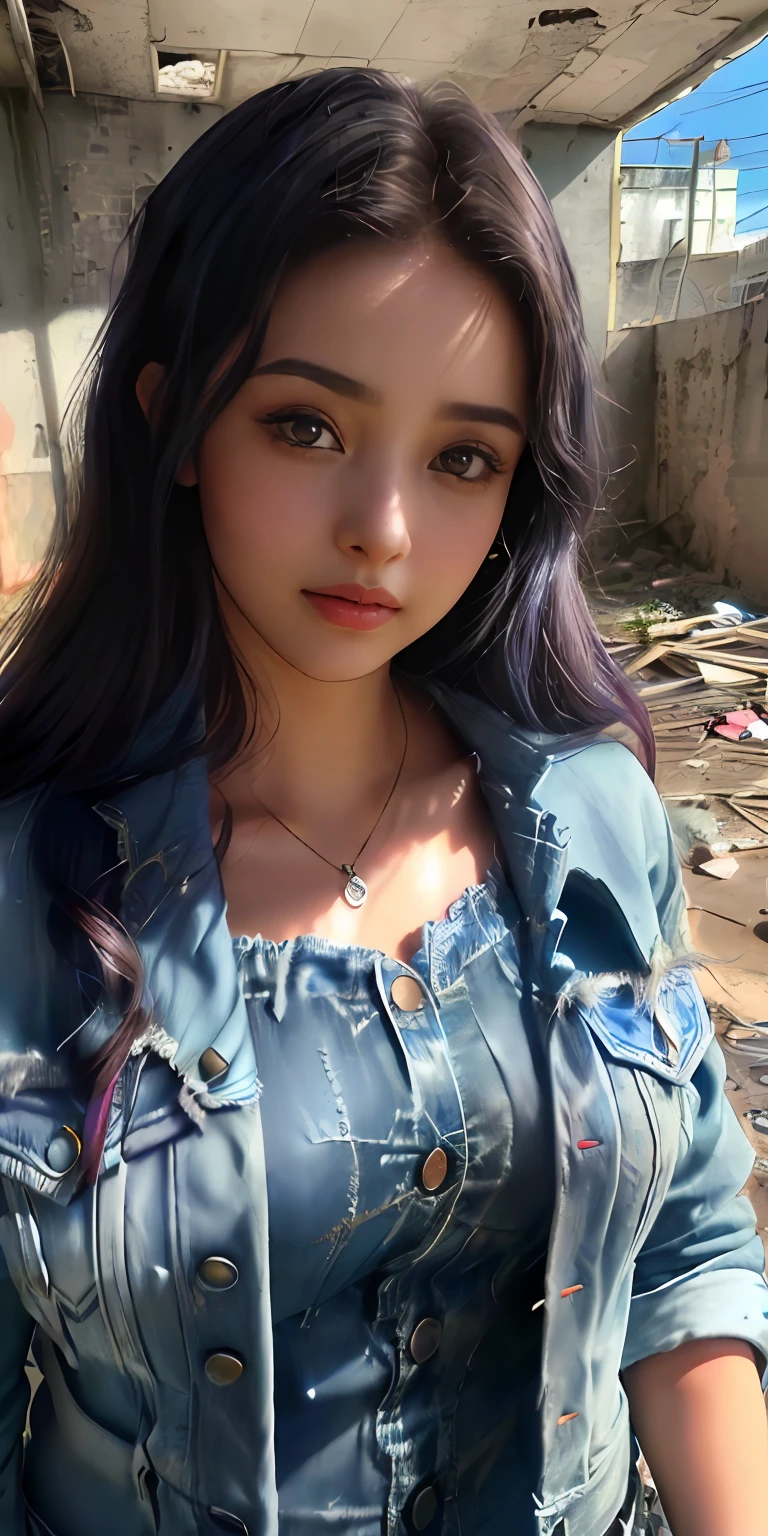 (1girl:1.3), solo, (((rosto extremamente detalhado))),(((olhos e rosto extremamente detalhados)),belos olhos detalhados,corpo-parts__, arte oficial, papel de parede unificado 8k, super detalhado, handsome and aesthetic, belo, obra-prima, melhor qualidade, cru, obra-prima, foto super fina, melhor qualidade, super high res, realismo fotorrealista, luz solar, retrato de corpo inteiro, amazing beauty,, dinamic pose, rosto delicado, olhos vibrantes, (da frente), she's wearing a Spider-Man suit and a shredded blue denim jacket, esquema de cores vermelho e preto, aranha, Very detailed abandoned warehouse bottom, rosto detalhado, fundo ocupado complexo detalhado, Messy, lindo, branco leitoso, pele altamente detalhada, detalhes realistas da pele, visible pores, foco nítido, Volumetric mist, 8k uhd, DSLR, alta qualidade, grain of film, pele clara, Foto realism, lomografia, Huge metropolis in future dystopia, visto de baixo, translucid