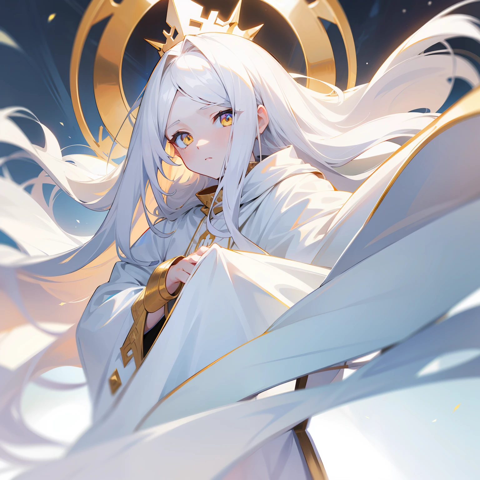 Manteau blanc,white skinned,whaite hair,Golden eyes,Need,tmasterpiece