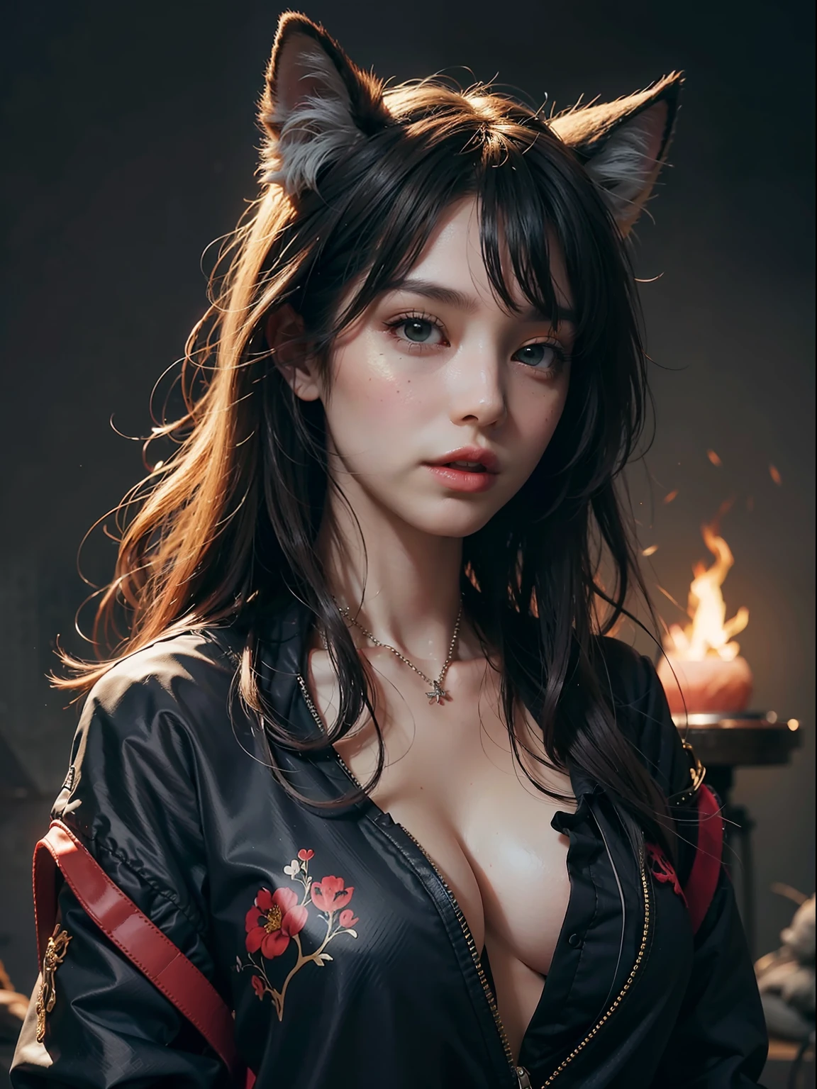 1girl, solo, official art, unity 8k wallpaper, ultra detailed, beautiful and aesthetic, masterpiece, best quality, photorealistic, (abstract background) (zentangle, mandala, tangle, entangle background:0.7) Kitsune, fox mask, haori jacket, foxfire spell, fox familiar, transformation, depth of field, Fantastical Atmosphere, the most beautiful form of chaos, elegant, a brutalist designed, flower of death, ecstasy of flower