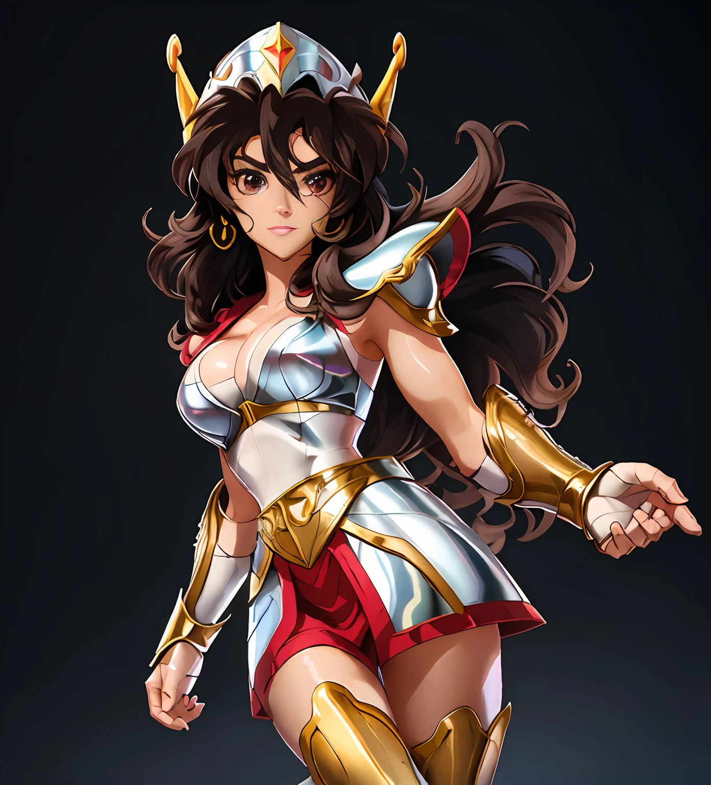 （1 girl）， Saint Seiya Armor， Wearing Pegasus armor，sexy armor， Detailed armor pattern，Bling armor，No underwear，Naked，Fine fine skin，Plump breasts，gigantic cleavage breasts:1.6， Long hair，Shiny skin:1.4，cool-pose，Kind expression，black hair longhair，messy  hair，highly detailed realistic photograph of，god light，super sharp focus，Ultra high quality,，Very big ass， Symmetrical detail surface，Sexy，tmasterpiece，Ultra-high saturation，hight contrast，High-gloss armor，Smooth skin，high saturated，best qualtiy，super wide shot， sface focus