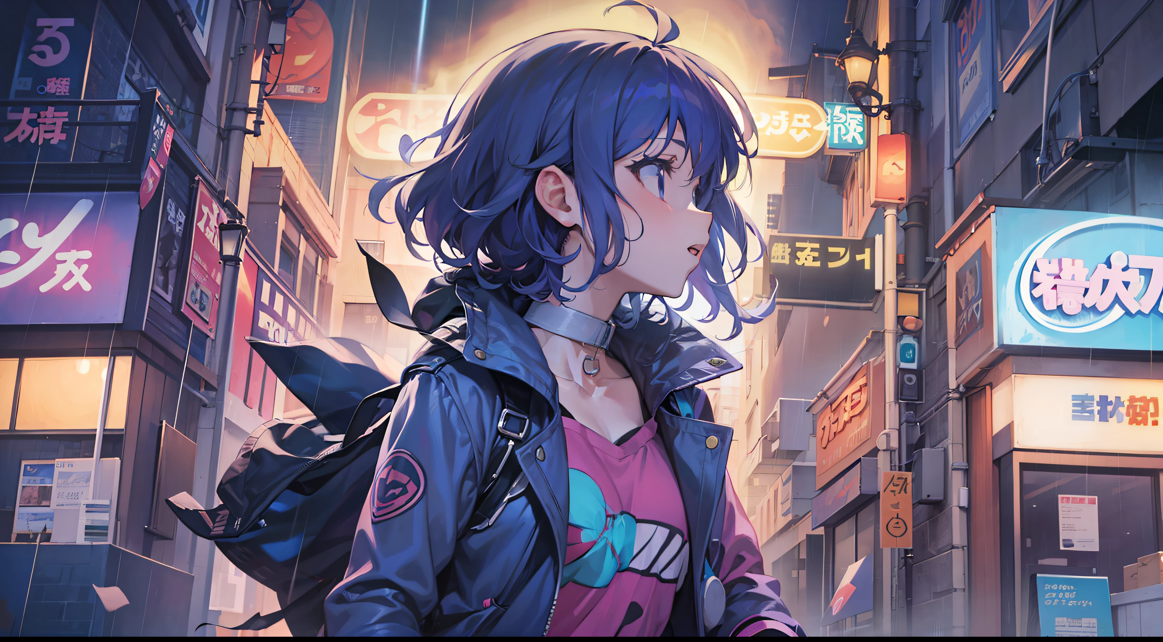 Anime girl walking down street in rain at night,, in the art style of 8 0 s anime, the anime girl is running, ' ramona flowers ', cosmic girl, style of anime4 K, 8 0 s anime art style, Praise Artstyle, official fanart, Anime style illustration