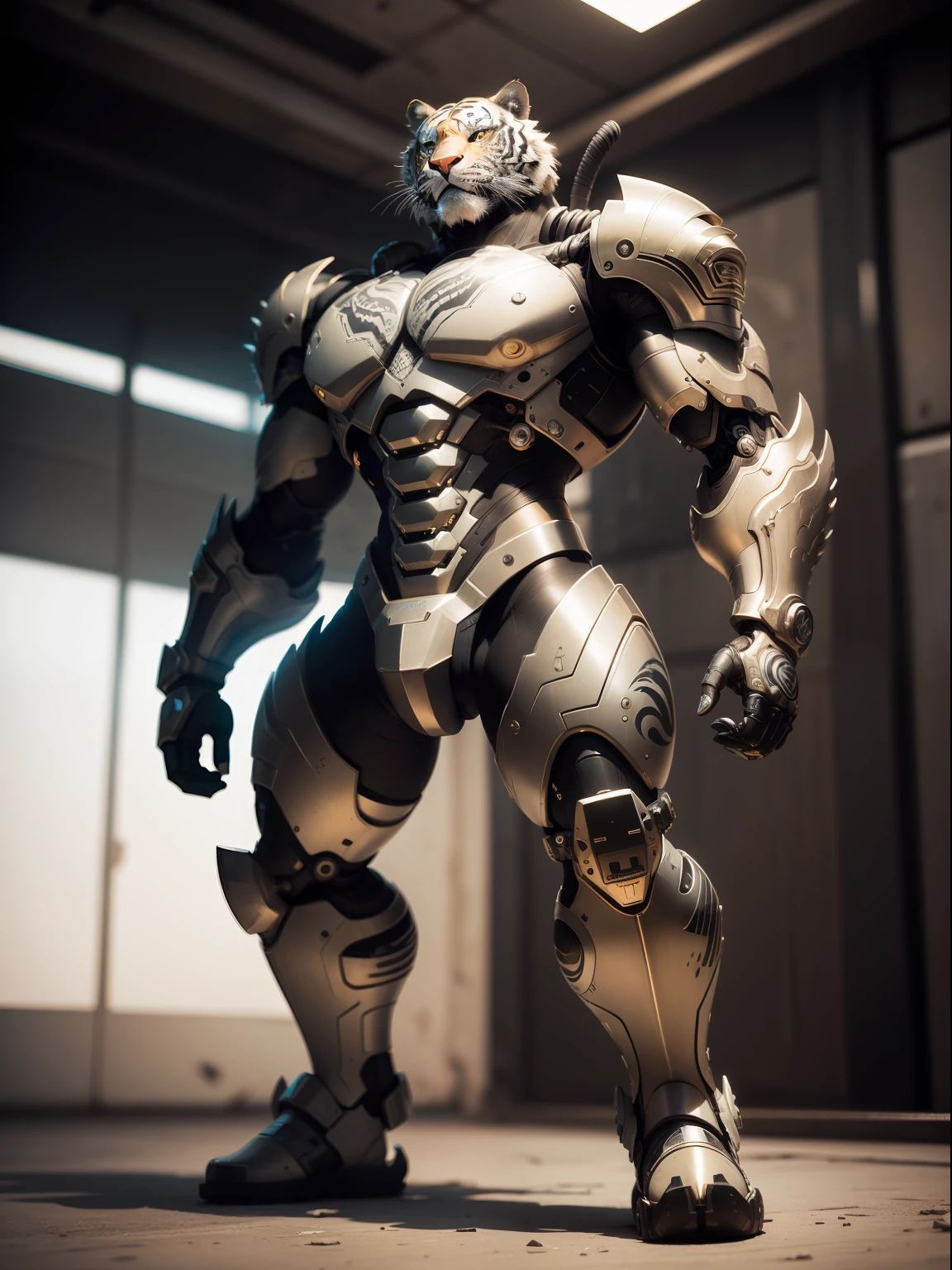 Metal tiger, full entire body (Cyborg:1:1),  | Wire Details]:1.3), (intricate detailed), HDR, (intricate detailed, hyper detailed:1.2), Cinematography,