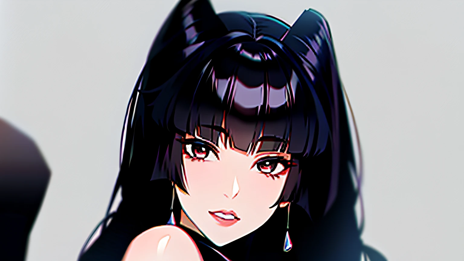 arafed portray image of a woman with a black hair, black hime cut hair, style 3/4