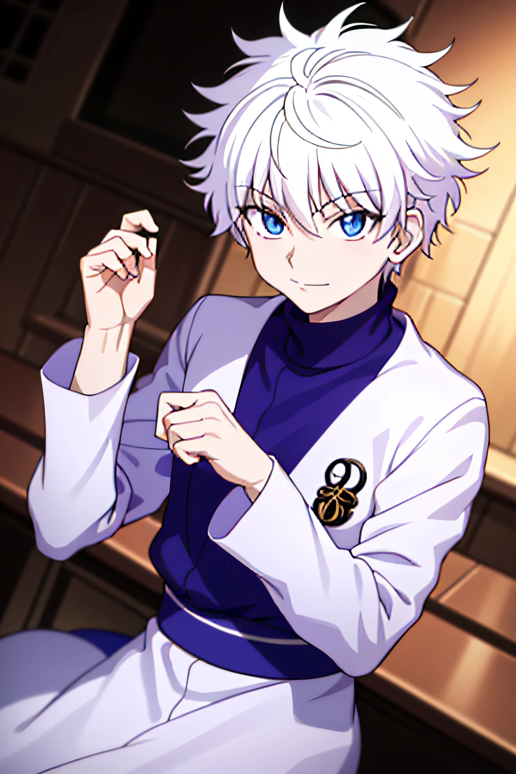 tmasterpiece， Best quality at best， high high quality， 1boy， 独奏， malefocus， looking at viewert， full bodyesbian， killua_zoldyck