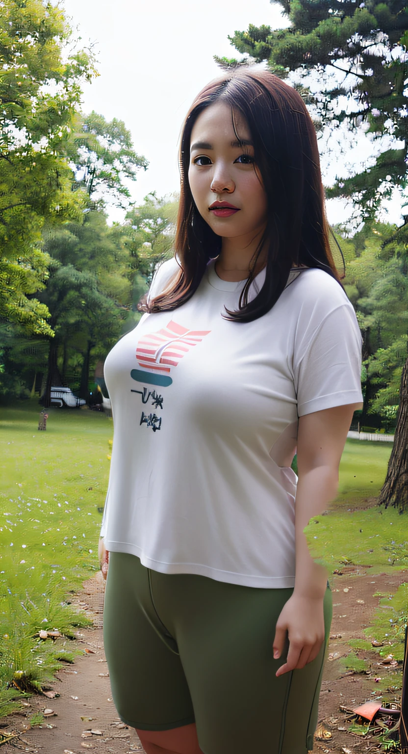 chubby figure、A large T-shirt that hides the meat of the belly