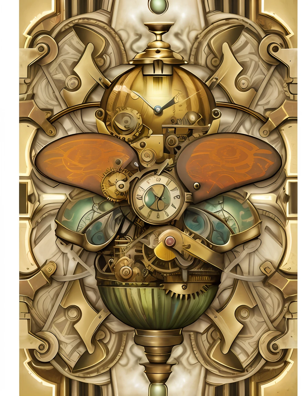 a painting of a watch with a bee on it, arte steampunk, arte digital steampunk, arte steampunk digital, detailed steampunk illustration, arte steampunk de alta qualidade, steampunk illustration, steampunk imagery themed, design steampunk, Steam-punk illustration, Steampunk Accessories, bioarmadura steampunk |, steampunk automaton, clockwork steampunk, borboleta steampunk, Steampunk dourado, Sci-Fi Steampunk colorido