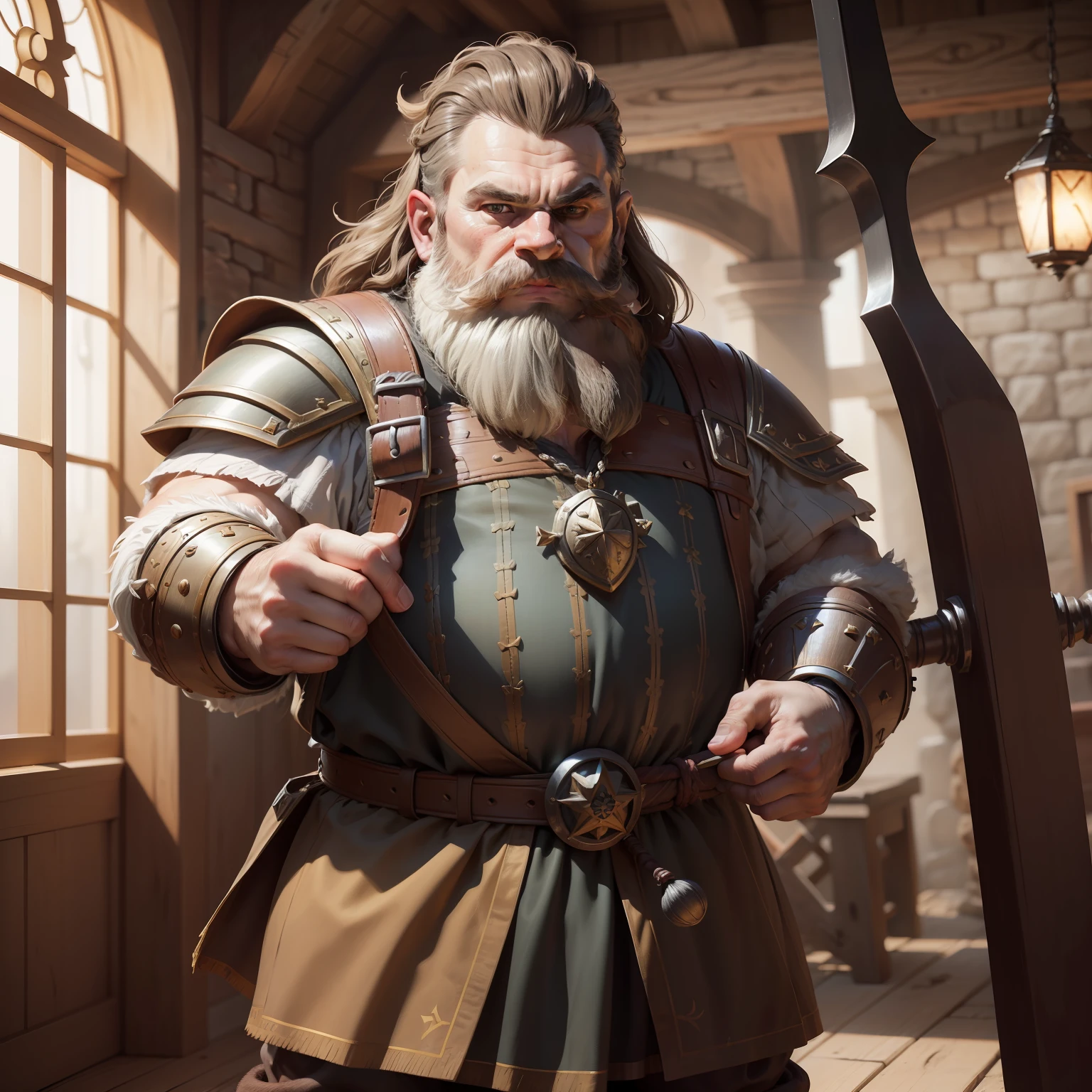 Masterpiece, Best quality, High quality, Highly detailed, Extremely detailed 8k wallpaper, Hyper-detailed, high resolution, A high resolution, absurderes, intricately details
(photographic photogenic photo, Rule of thirds) 's ((handsome rugged)) bowser male ((dwarf cleric)), nice hair
wearing cleric armour, wielding a warhammer and a shield with an anvil holy symbol
(F1.8 bokeh).   Studio quality picture, direct light. in awe.
Perfect anatomy, perfect thighs, Detailed face, Detailed eyes, Perfect hands, retraced face
fantasy D&D art