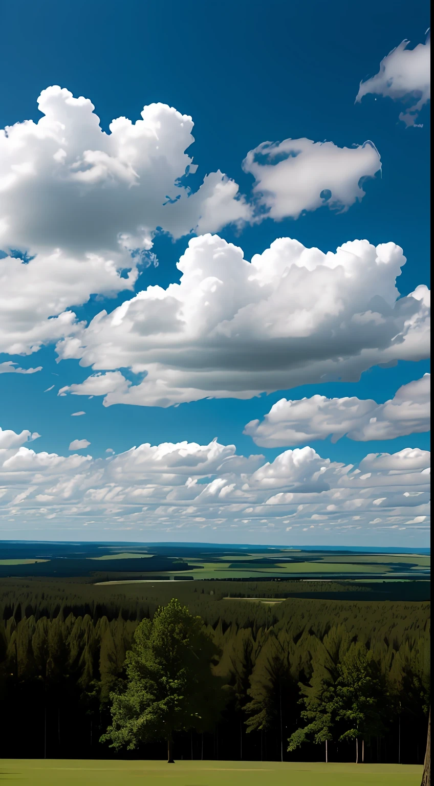 Lots of trees, large skies, white clouds