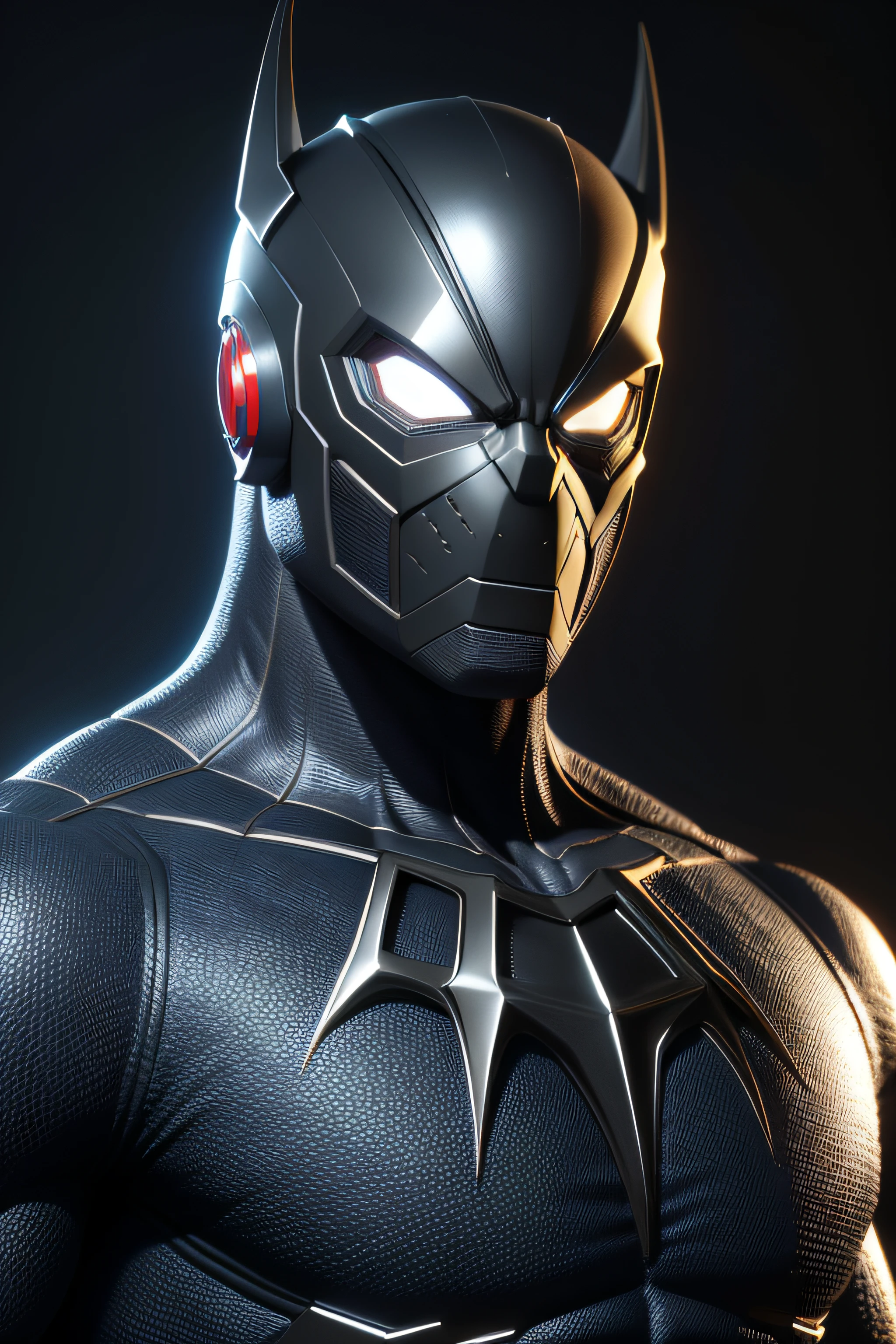 homem aranha, Personagem da Marvel, Fundo negro, various lights, homem aranha armadura futurista, obra-prima, melhor qualidade, trabalho de rending 3d, estilo 3DMM, close-up, retrato, 3D, 1Hulk, solo,