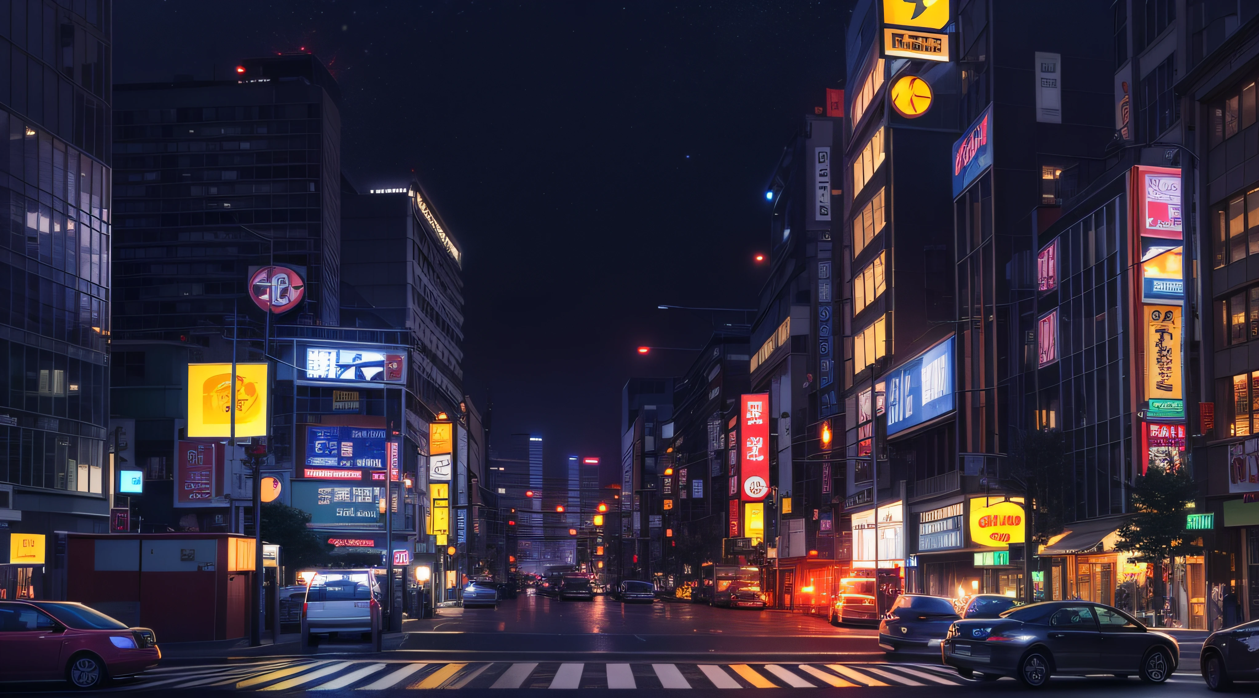 No People, Background, Night, City, Night City, Crosswalk, Traffic Light, Street, First Person View, sidewalk, As night falls, the streets of Tokyo become quiet, illuminated and illuminated by the city lights