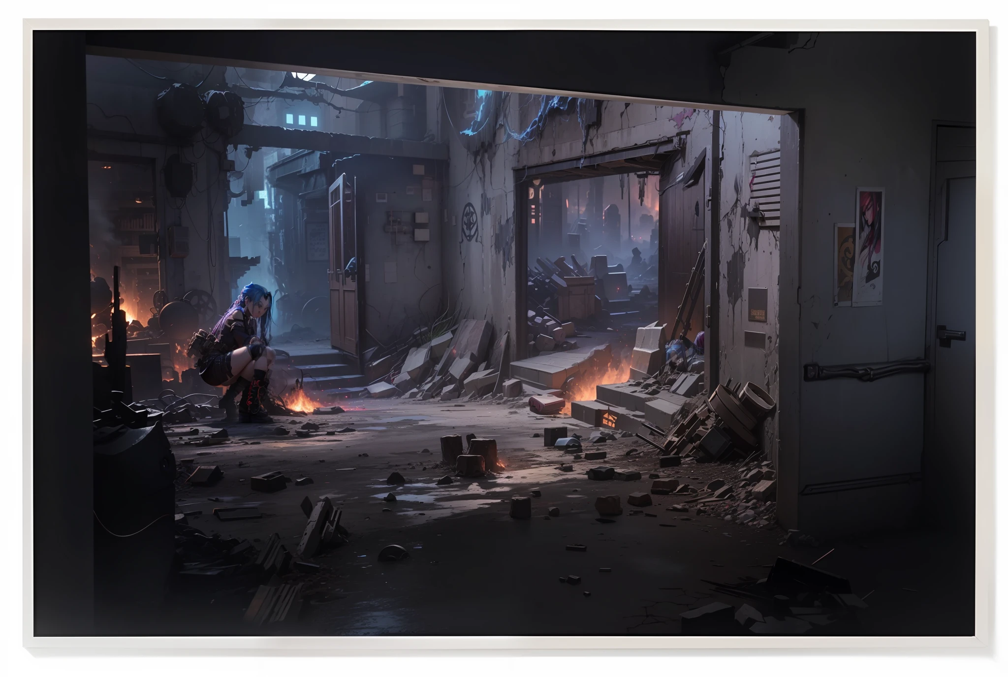 ((Best quality)), ((masterpiece)), (highly detailed:1.3), 3D, arcane style,In the dark and courageous dystopian city of Piltover, plagued by violence and divided into two opposing factions, a young prodigy named Jinx emerges. Having endured unimaginable loss and abandonment, she embraced a life of chaos and destruction. Known for her inventive and explosive abilities, Jinx becomes an icon of rebellion against the oppressive forces that control the city. However, haunted by guilt and battling inner demons, she must confront her past and decide whether to continue on the path of anarchy or seek redemption amid the turmoil. Explore Jinx's journey as she navigates a treacherous world, fighting for survival, unlocking secrets, and discovering the true meaning of her twisted existence, chaos reigns supreme, and at the center of it all is Jinx, the embodiment of unpredictability. Delve deep into Jinx's twisted mind, exploring the origins of his madness and the driving force behind his destructive nature. Unravel the moments that shaped her into the crazed, iconic character we know. Take us on a wild journey through the vibrant streets of Piltover and the shadowy suburb of Zaun as Jinx wreaks havoc with his explosive arsenal. Can redemption find its way into Jinx's fractured soul? Or will she dance forever on the edge of sanity, embracing the chaos that fuels her very existence? Arcane's fate hangs in the balance as Jinx's path intertwines with unlikely allies and formidable enemies. Ignite your imagination and paint a vivid portrait of Jinx's distorted psyche, capturing the essence of her madness and the indomitable spirit that defines it, HDR (High Dynamic Range), Ray Tracing, NVIDIA RTX, Super-Resolution, Unreal 5, Subsurface Scattering, PBR Texturing, Post-processing, Anisotropic Filtering, Depth of Field, Maximum Clarity and Sharpness, Multit Textures