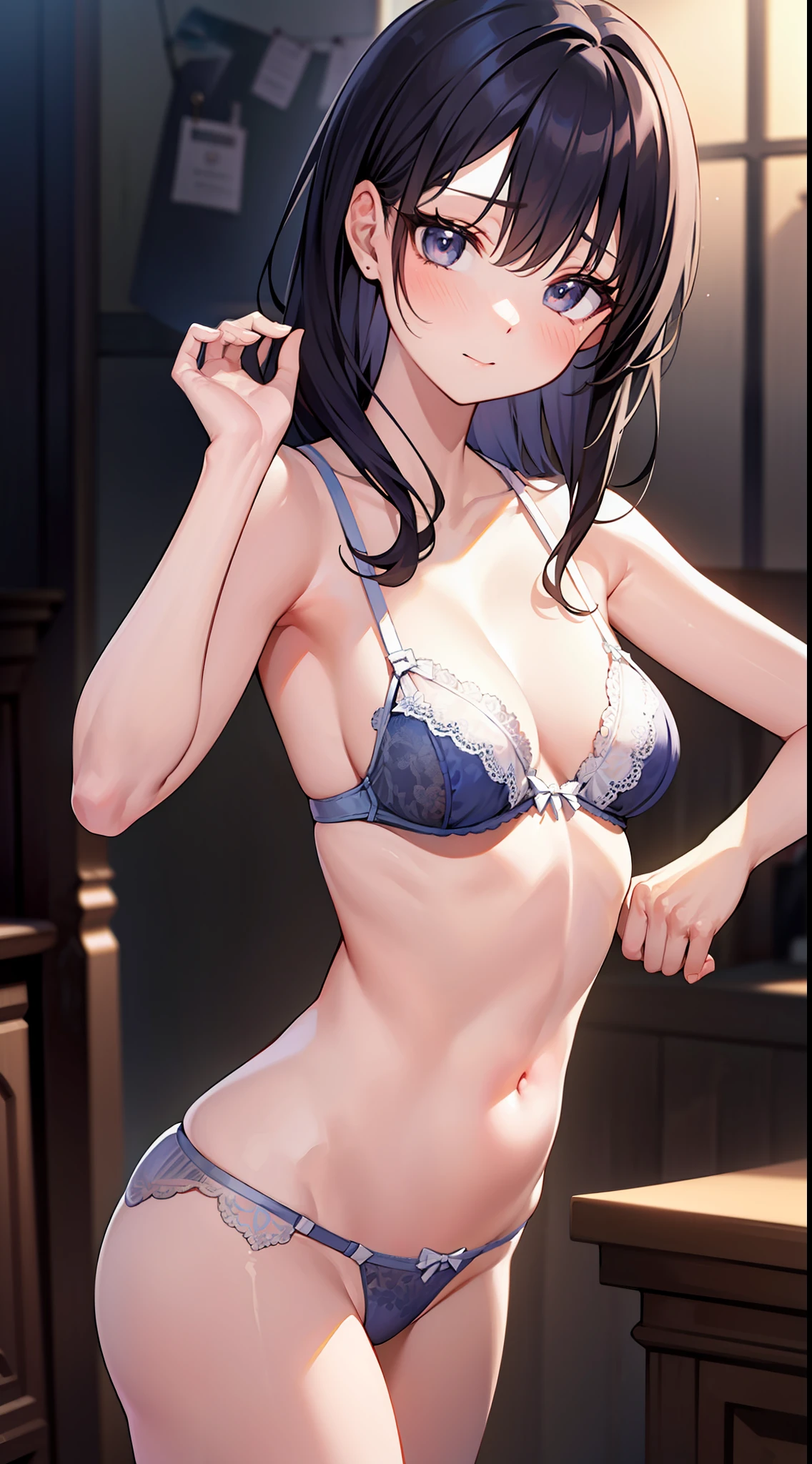 Masterpiece、masterwork、Wife、in one's underwear only、Colorful Lingerie、Sensational body、bending forward、Cute anime illustration、