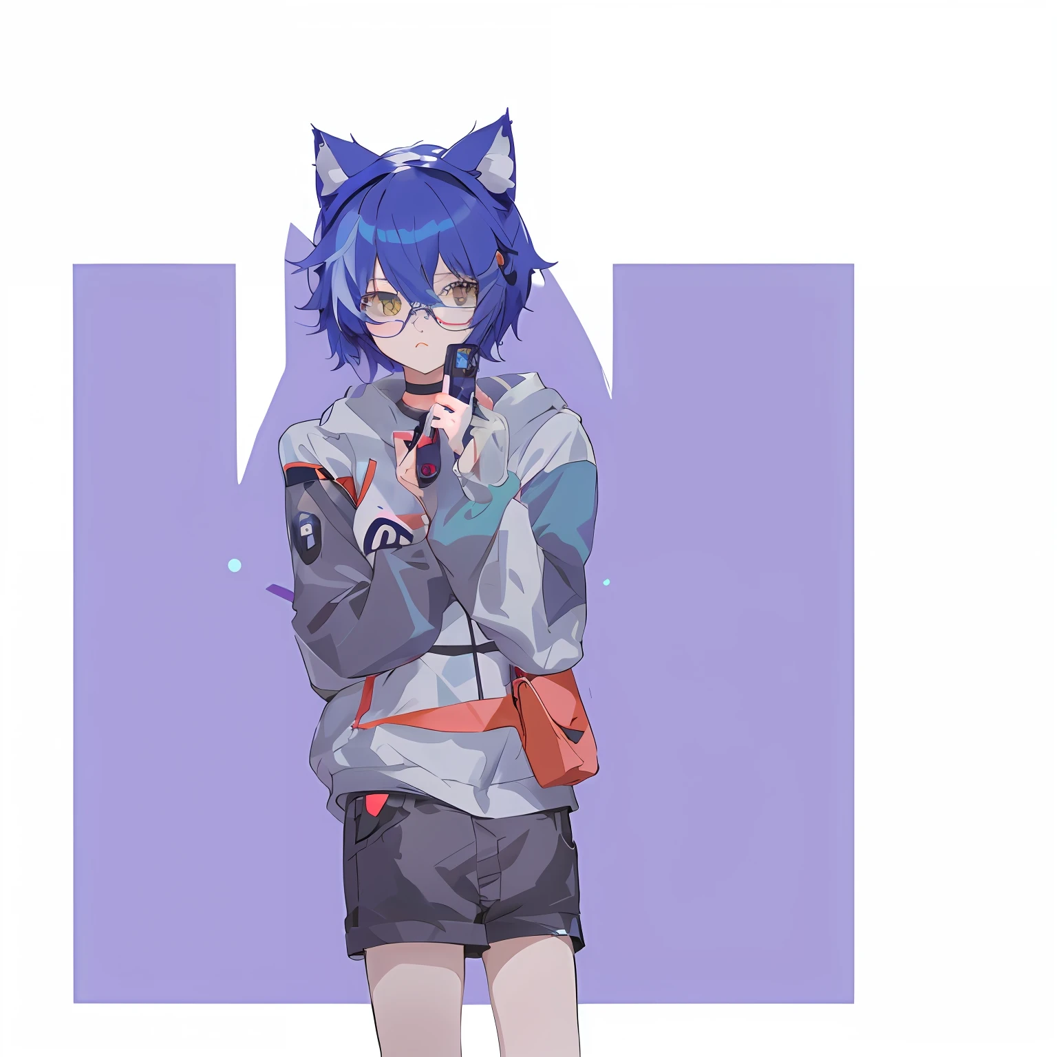 anime girl with blue hair and glasses holding a cell phone, 2 d anime style, cute anime catgirl, anime catgirl, Cat woman, Fully robotic!! Cat woman, Anime moe art style, in an anime style, Cat girl, by Kamagurka, anime girl with cat ears, Girl with cat ears, gapmoe yandere, 2 d style