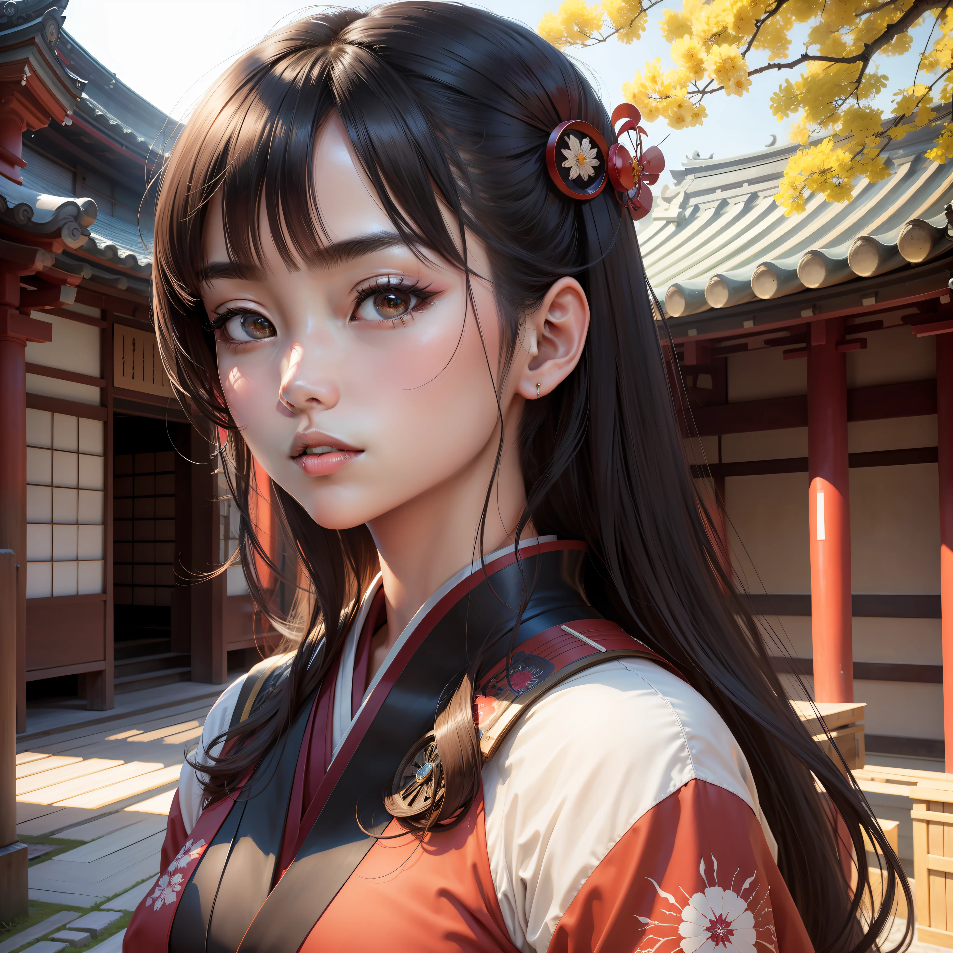 jpn、kyoto、Temples、komono、Fair-skinned beauty woman、top-quality、masterpiece、hight resolution、Super beautiful face、Super beautiful eyes、Super beautiful hair、