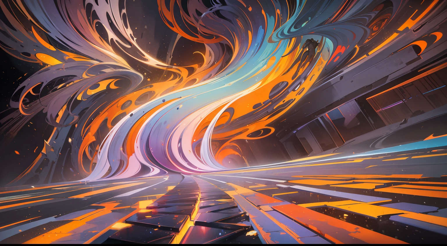art by John T. Biggers , (art by Abraham Rattner:1.2), Abstract, Long exposure of a Chic "The Waterfall of Chaos", at Nighttime, Happy, broad lighting, Depth of field 270mm, Vivid Colors, White dust particles, trending on artstation