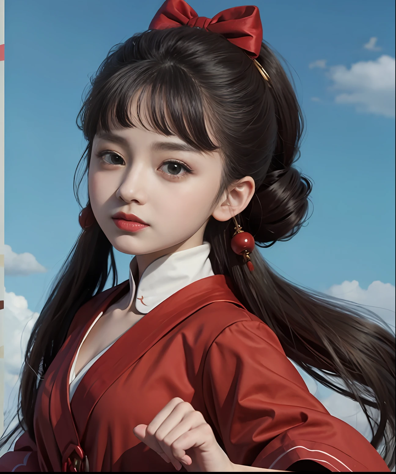 Close-up of a woman in a red dress with a ponytail, Beautiful character painting, Palace ， A girl in Hanfu, made with anime painter studio, Guviz-style artwork, inspired by Du Qiong, drawn in anime painter studio, inspired by Li Mei-shu, Inspired by Qiu Ying, inspired by Zhang Yan,teens girl