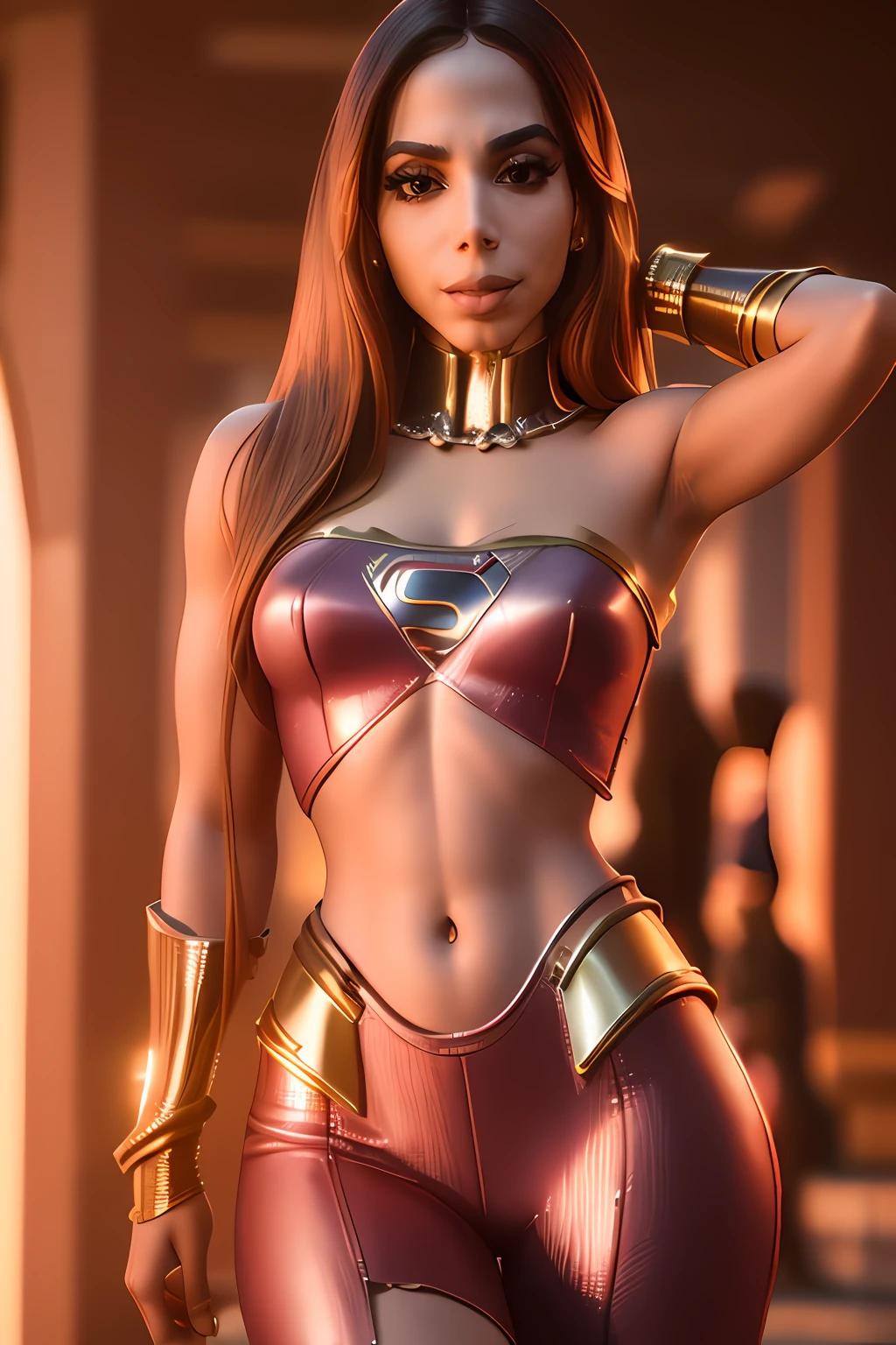 a photo of a beautiful S032_Anitta as (supergirl:1.1), in (Metropolis:1.2), (8k, RAW photo, best quality, ultra high res, photorealistic, masterpiece, ultra-detailed, Unreal Engine)