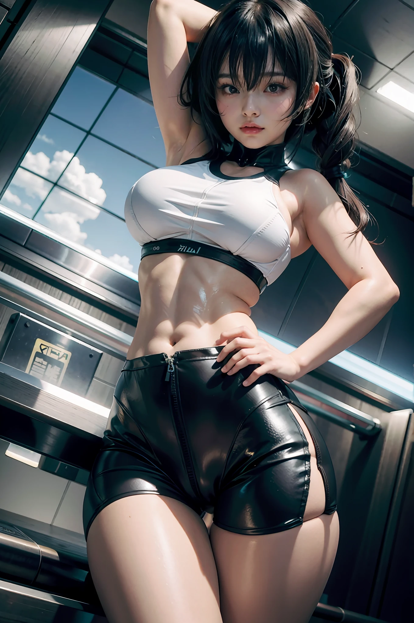 Anime - Style image of woman in wetsuit posing for photo, thicc, an oppai cyberpunk, Biomechanical OPPAI, seductive anime girls, Tifa Lockhart, (sfv) safe to work, [ 4 K digital art ]!!, chun li at the gym, ff Tifa, asuka suit under clothes!, alluring tipha lockhart portrait