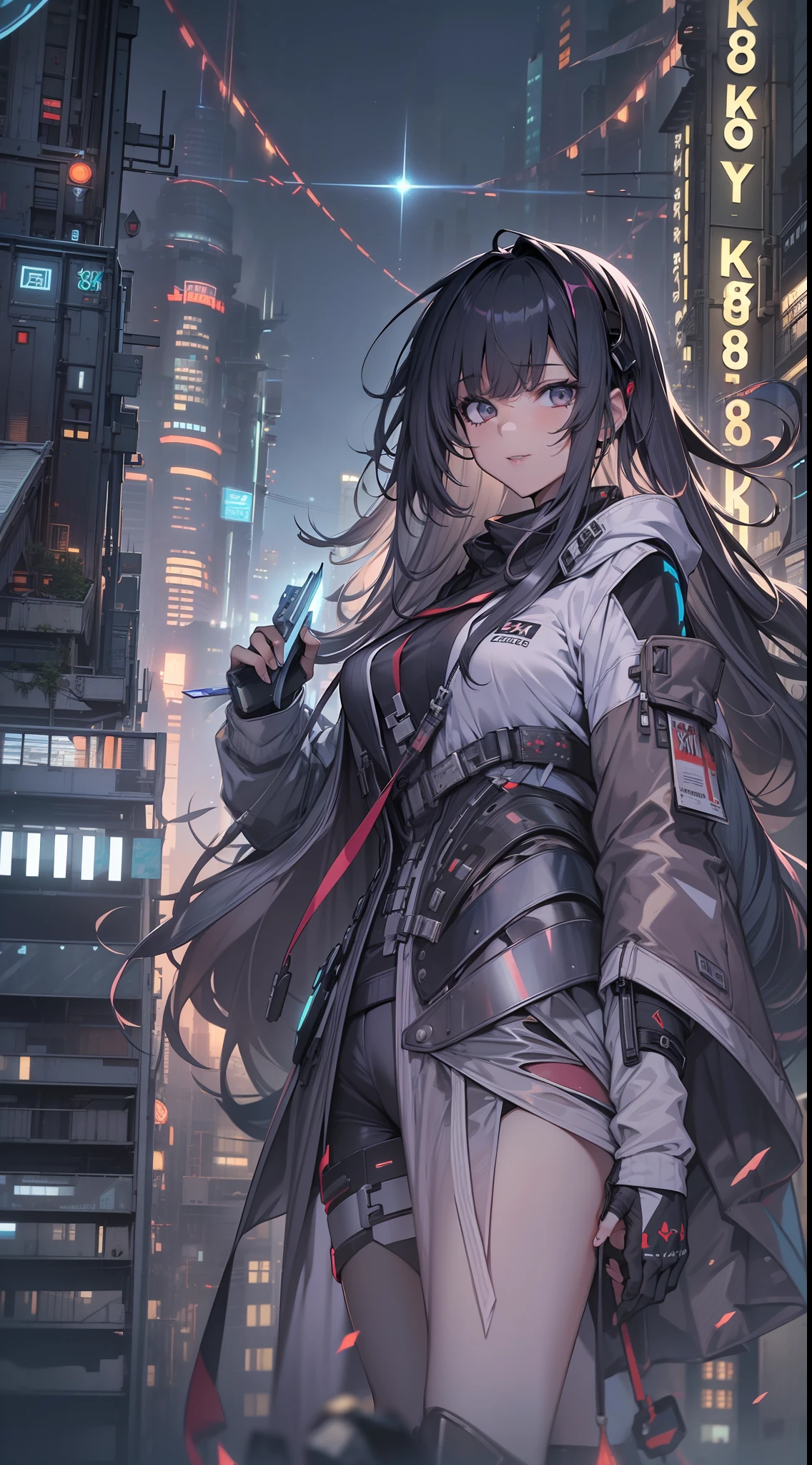 (((8K, RAW photo, Best quality, Masterpiece:1.4))), 超高分辨率, Ultra-detailed, illustration, Close-up,Made of stone, Night, Starry sky, Building, future, imagining, Outdoors, A girl soloes,ssmile,Enchanted,Domineering,Two knives in his hand,Ogre,Technologie,cyber punk perssonage,fansty world,pleasing