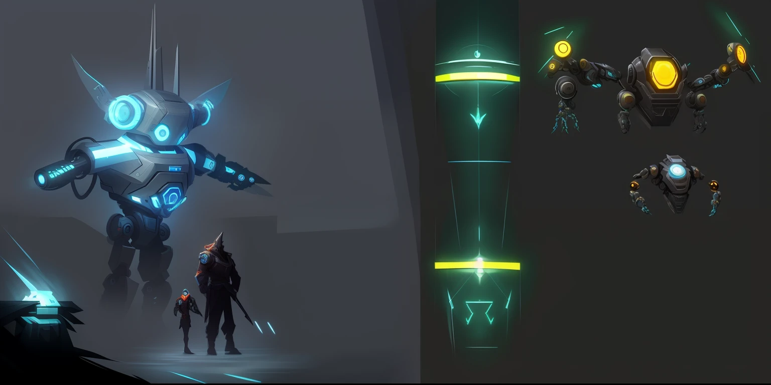 Sketches of a futuristic robot and a man in a suit, senior concept artist, concept-art, Game concept art, 2D concept art, Epic concept art, concept art style, indie game concept art, blizzard concept artists, painted as a game concept art, design concept art, concept art style, detailed conceptual drawing, indie concept art, pristine concept art