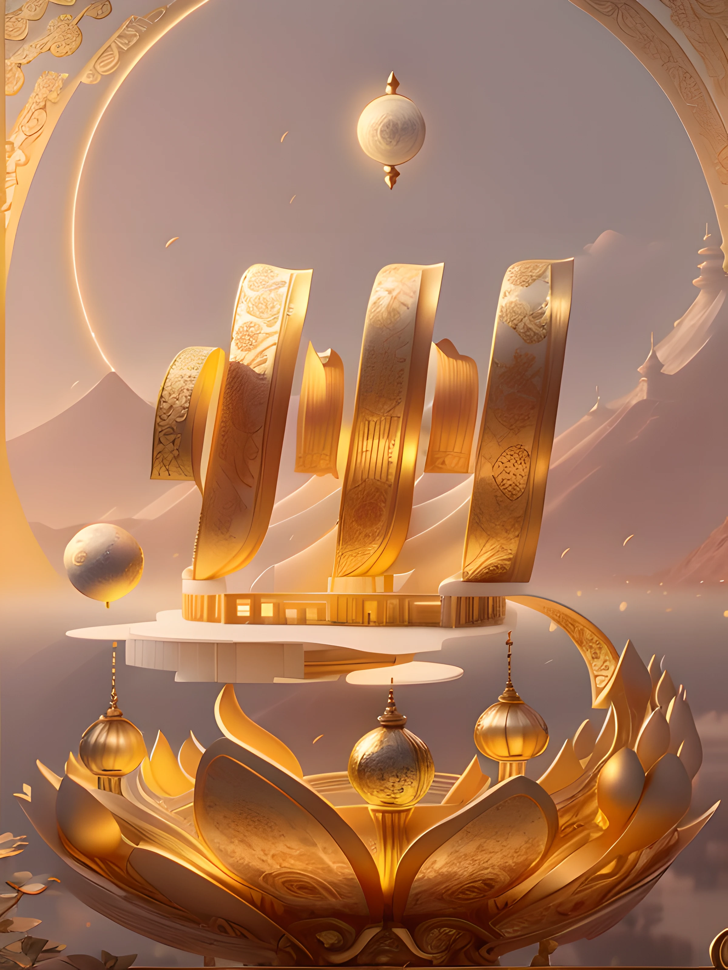 The ring at the top of the background,simple backgound(Santan Seal Moon,Leifeng Tower,West lake,lotuses),ultra - detailed，high qulity，filmposter, Ray traching，Beautiful Chinese style，Golden curves