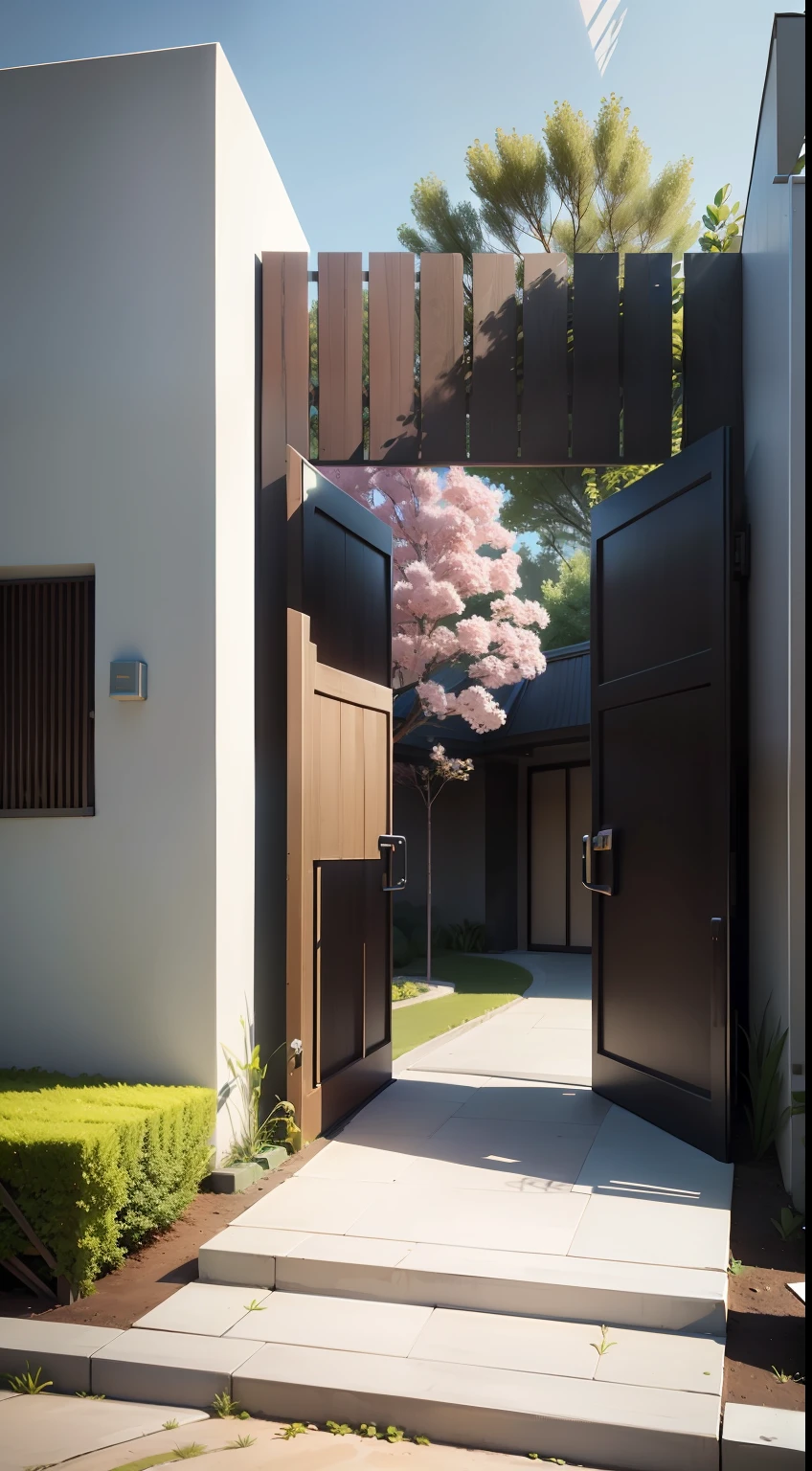 Renderings of the kindergarten gate with the theme of saplings，The saplings are integrated into the overall design of the gate，Simple and elegant，lively and lovely
