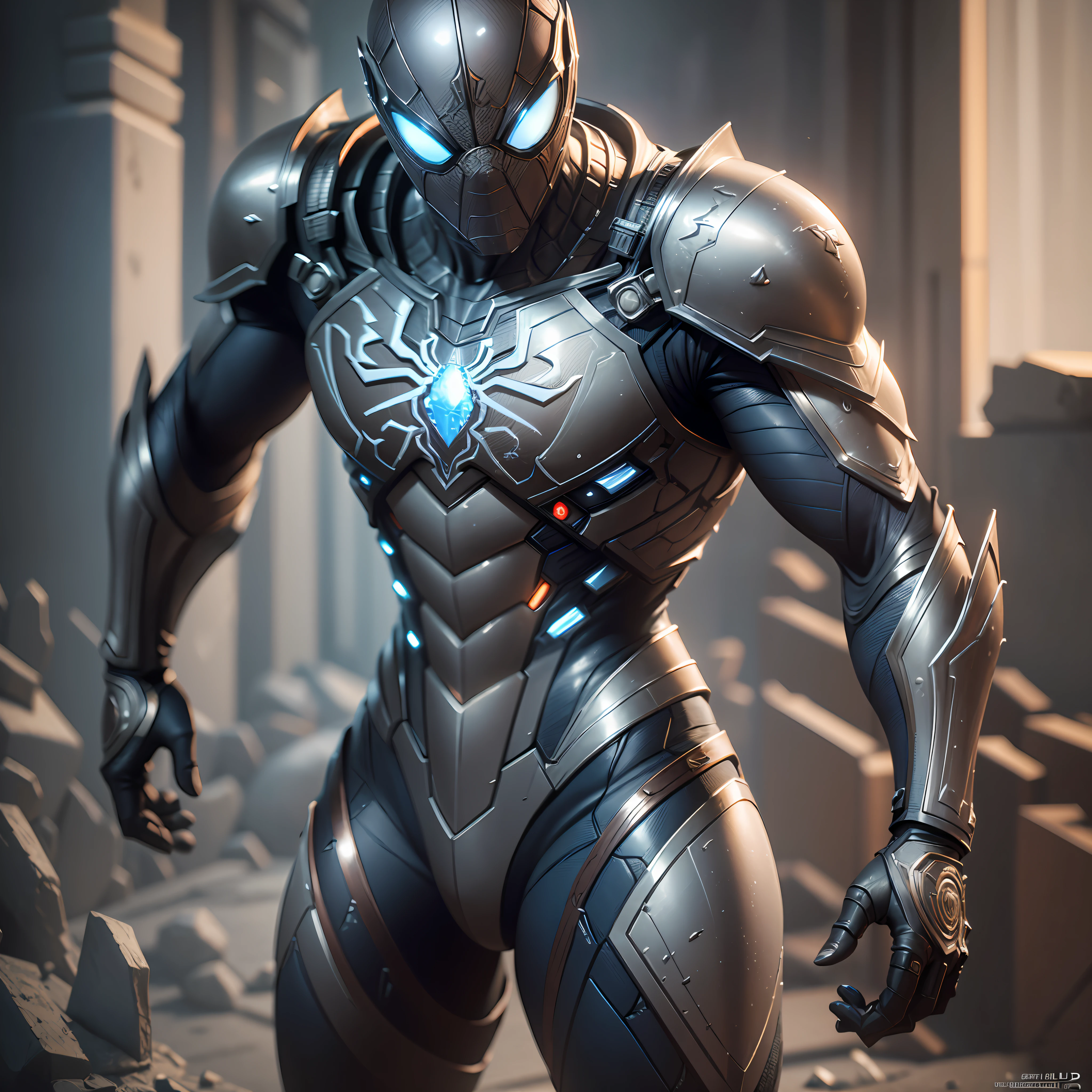 3D rendering of a [Spider-Man| Cyborg] highly detailed using cybernetics and intricate detail armor with armored plates, HDR, 8k, subsurface scattering, specular light, high resolution, octane rendering, ray tracing --auto --s2