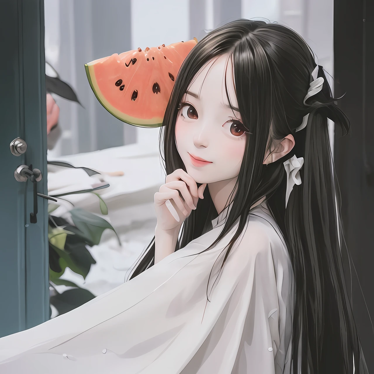 Maiden dressed in white,Melon seed face,Long black hair,mischievous