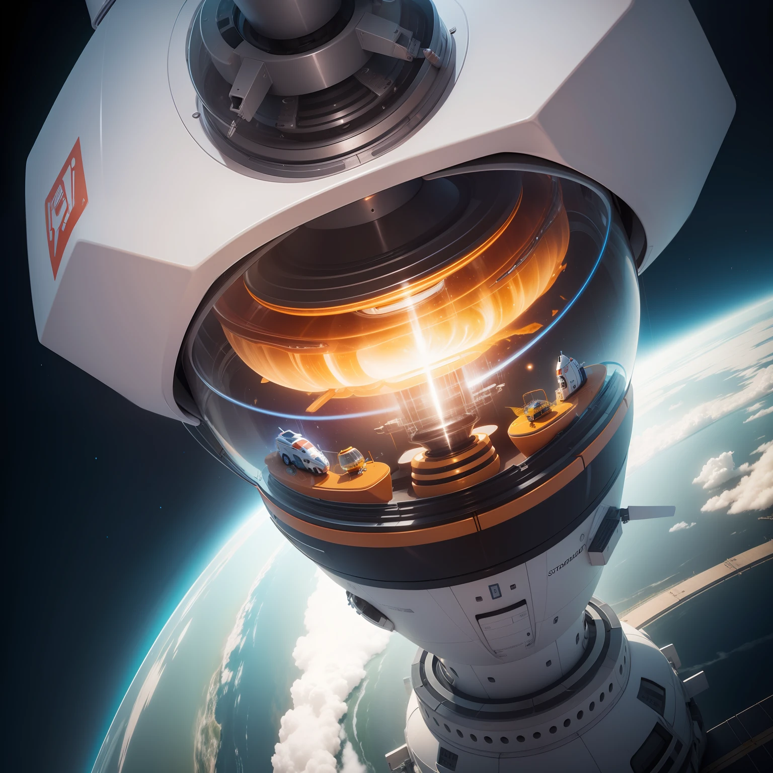 Create an image of the magical capsule transforming into an amazing spaceship and took Bernardo on an exciting journey to the Dental World.