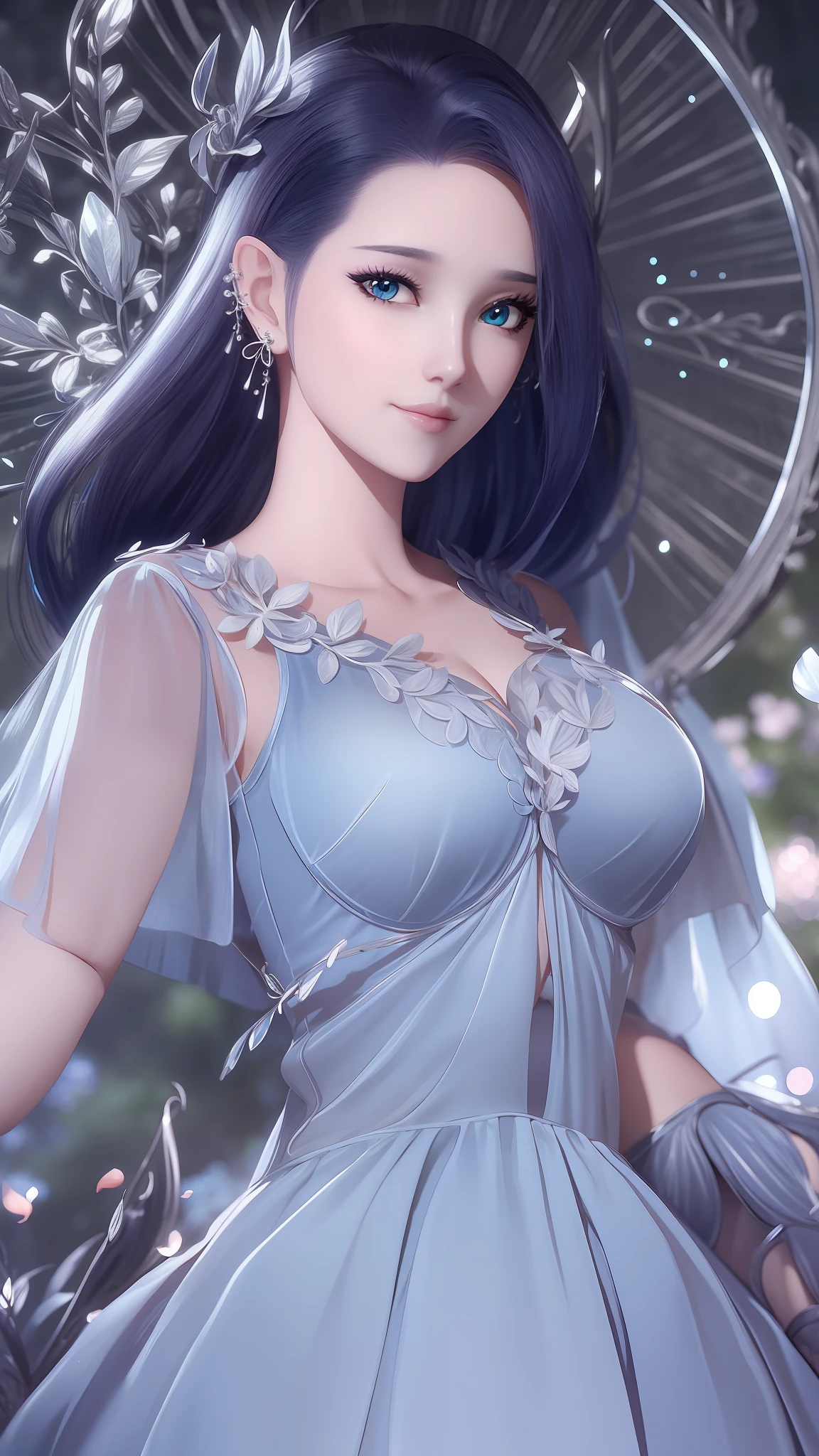 tmasterpiece,Best picture quality,HD 8K wallpaper,Beautiful picture,Elegant single woman,Cyan and white round skirt,Shiny eyes,Detail at its best,An exquisite masterpiece,Pure beauty and lightness,Moderately aesthetic,Gentle and elegant,guard
