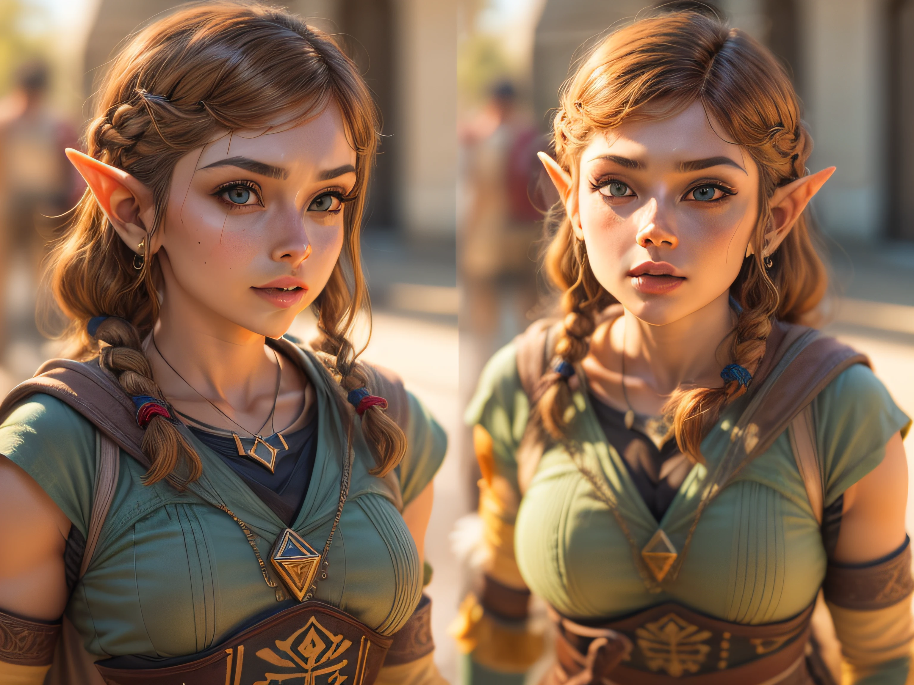 mLink de the legend of zelda em roupa azul e bege segurando em poses de combate como em street fighter, Zelda, Retrato de Zelda, de lenda de Zelda, Link da lenda de Zelda, link do Zelda, Fotos cosplay, Cosplay ornamentado, Cosplay profissional, Cosplay, Cosplay Completo, Artgerm Moody Fotografia, Campos Hyrule, ray-traced, 3D-rendering, extremanente detalhado, alta qualidade, luz e sombra realistas, cabelos loiros, eye reflection, sorriso leve, ray tracing, ray tracing, High detail, Realismo, hiper-realismo, profundidade de campo, Cinematic lighting, desfoque de movimento, brilho, luz brilhante, raios de deus, ray tracing, reflection light, Afterimage, Multiple views, Reflexo da lente, Bokeh, 4k, UHD, master part, anatomicamente correto, pele texturizada, super detalhe, alta qualidade, best quality, 8k