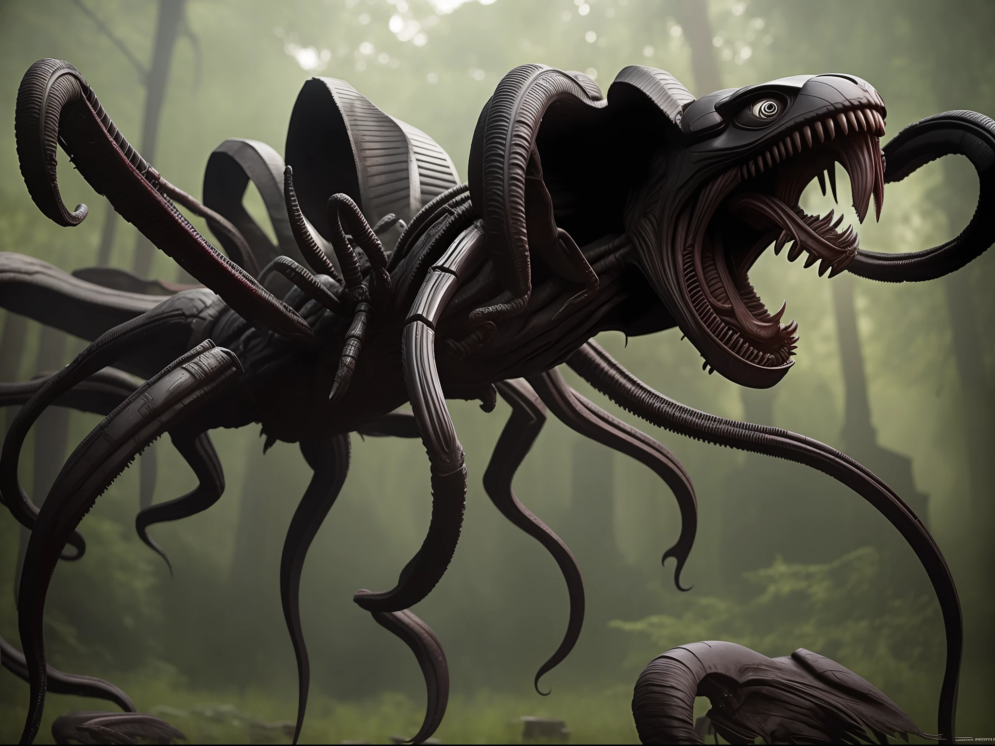 "Xenomorph spider screaming in an abandoned village" --auto