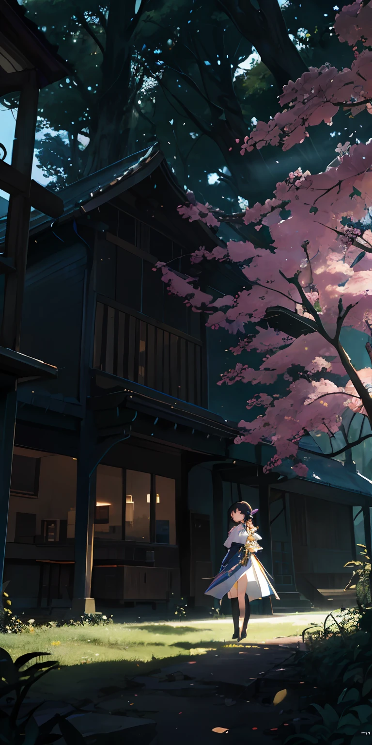 Vast landscape photos、A beautiful girl standing in the background of a ruined city、motor bikes、Buildings eroded by nature、naturey、ivy、Giant trees、(Watercolor style:1.2)、A scene from the BREAK story、 art by、(Warm color Light Source:1.2)、Purple and green、intricate detailes、Volume Lighting BREAK (masterpiece:1.2)、(top-quality)、4k、ultra-detailliert、(The composition of the movement:1.4)、Highly detailed and colorful details(Irridescent color:1.2)、(glowing lighting、Atmospheric illumination)、dream-like、Magical、(独奏:1.2)