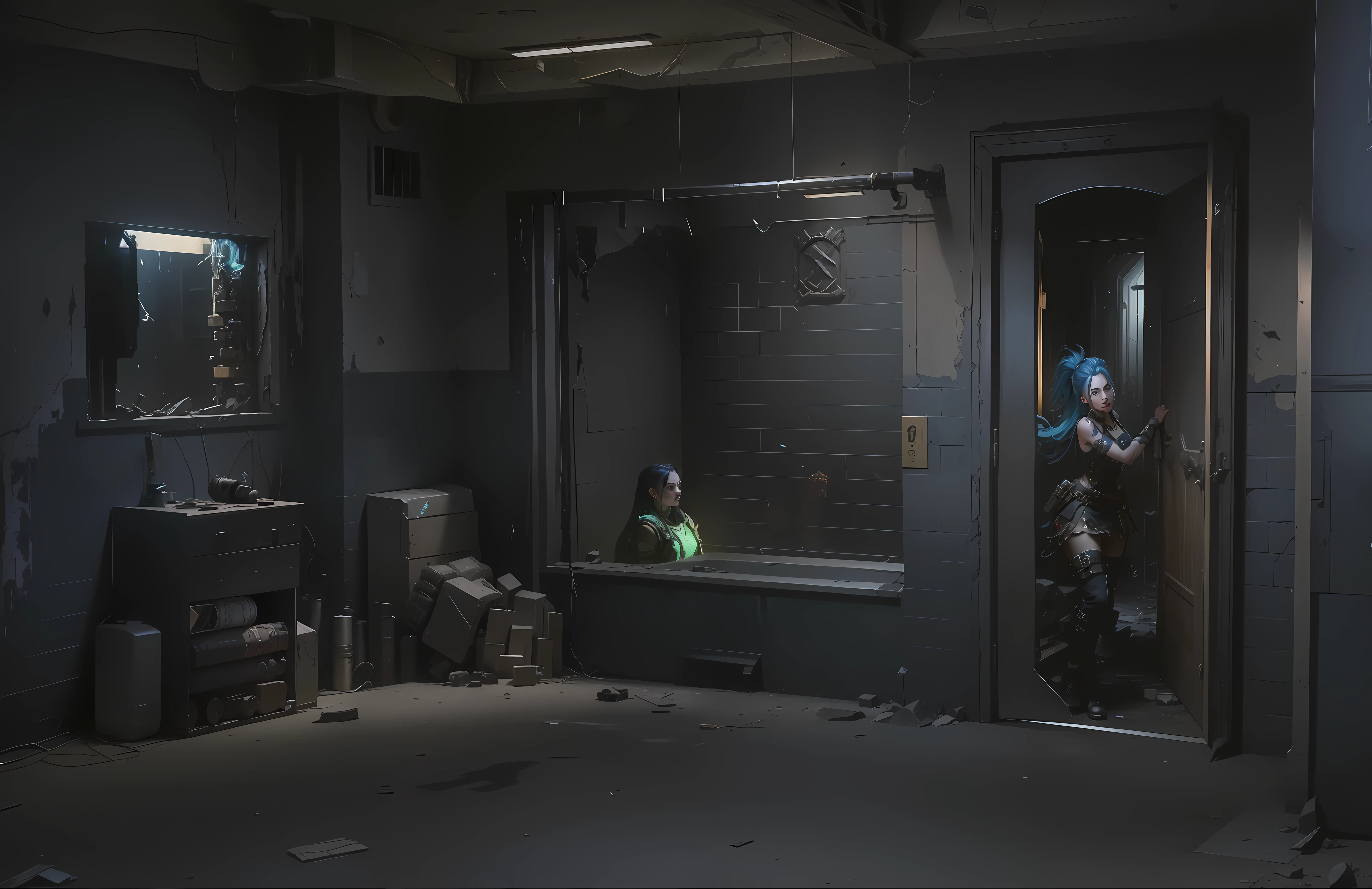 ((Best quality)), ((masterpiece)), (highly detailed:1.3), 3D, arcane style,In the dark and courageous dystopian city of Piltover, plagued by violence and divided into two opposing factions, a young prodigy named Jinx emerges. Having endured unimaginable loss and abandonment, she embraced a life of chaos and destruction. Known for her inventive and explosive abilities, Jinx becomes an icon of rebellion against the oppressive forces that control the city. However, haunted by guilt and battling inner demons, she must confront her past and decide whether to continue on the path of anarchy or seek redemption amid the turmoil. Explore Jinx's journey as she navigates a treacherous world, fighting for survival, unlocking secrets, and discovering the true meaning of her twisted existence, chaos reigns supreme, and at the center of it all is Jinx, the embodiment of unpredictability. Delve deep into Jinx's twisted mind, exploring the origins of his madness and the driving force behind his destructive nature. Unravel the moments that shaped her into the crazed, iconic character we know. Take us on a wild journey through the vibrant streets of Piltover and the shadowy suburb of Zaun as Jinx wreaks havoc with his explosive arsenal. Can redemption find its way into Jinx's fractured soul? Or will she dance forever on the edge of sanity, embracing the chaos that fuels her very existence? Arcane's fate hangs in the balance as Jinx's path intertwines with unlikely allies and formidable enemies. Ignite your imagination and paint a vivid portrait of Jinx's distorted psyche, capturing the essence of her madness and the indomitable spirit that defines it, HDR (High Dynamic Range), Ray Tracing, NVIDIA RTX, Super-Resolution, Unreal 5, Subsurface Scattering, PBR Texturing, Post-processing, Anisotropic Filtering, Depth of Field, Maximum Clarity and Sharpness, Multit Textures