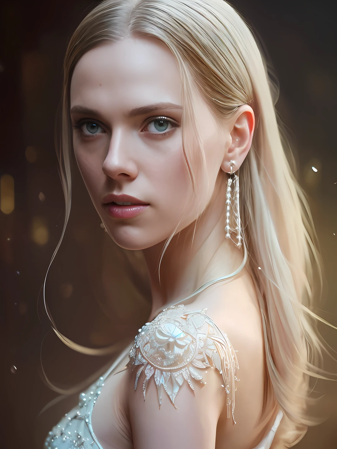 ((pale skin)), ((pearl skin)), portrait of scarjo05((stunningly attractive)) a sexy woman((perfect feminine face)), intricate, 8k, highly detailed, (extremely detailed CG unity 8k wallpaper), Hyperrealistic full shot body image, beautiful (skinny) sexy, trending on CGSociety, Intricate, High Detail, Sharp focus, dramatic, volumetric lighting, digital painting, intense, modelshoot style, (extremely detailed CG unity 8k wallpaper), full shot body photo of the most beautiful artwork in the world, pearl skin, professional majestic oil painting by Ed Blinkey, Atey Ghailan, Studio Ghibli, by Jeremy Mann, Greg Manchess, Antonio Moro, trending on ArtStation, trending on CGSociety, Intricate, High Detail, Sharp focus, dramatic, photorealistic painting art by midjourney and greg Rutkowski