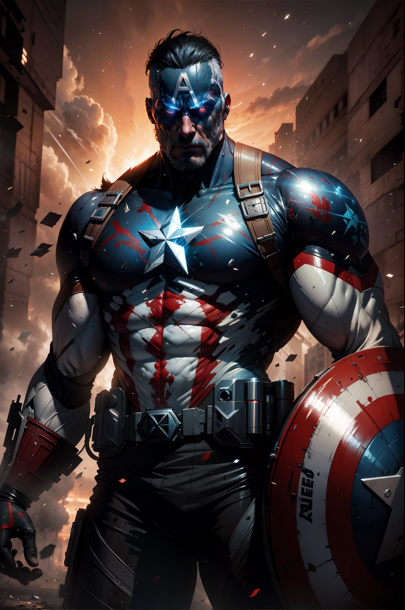 Captain atom, Man (adult) disintegrating, unreal engine 5, 8k.