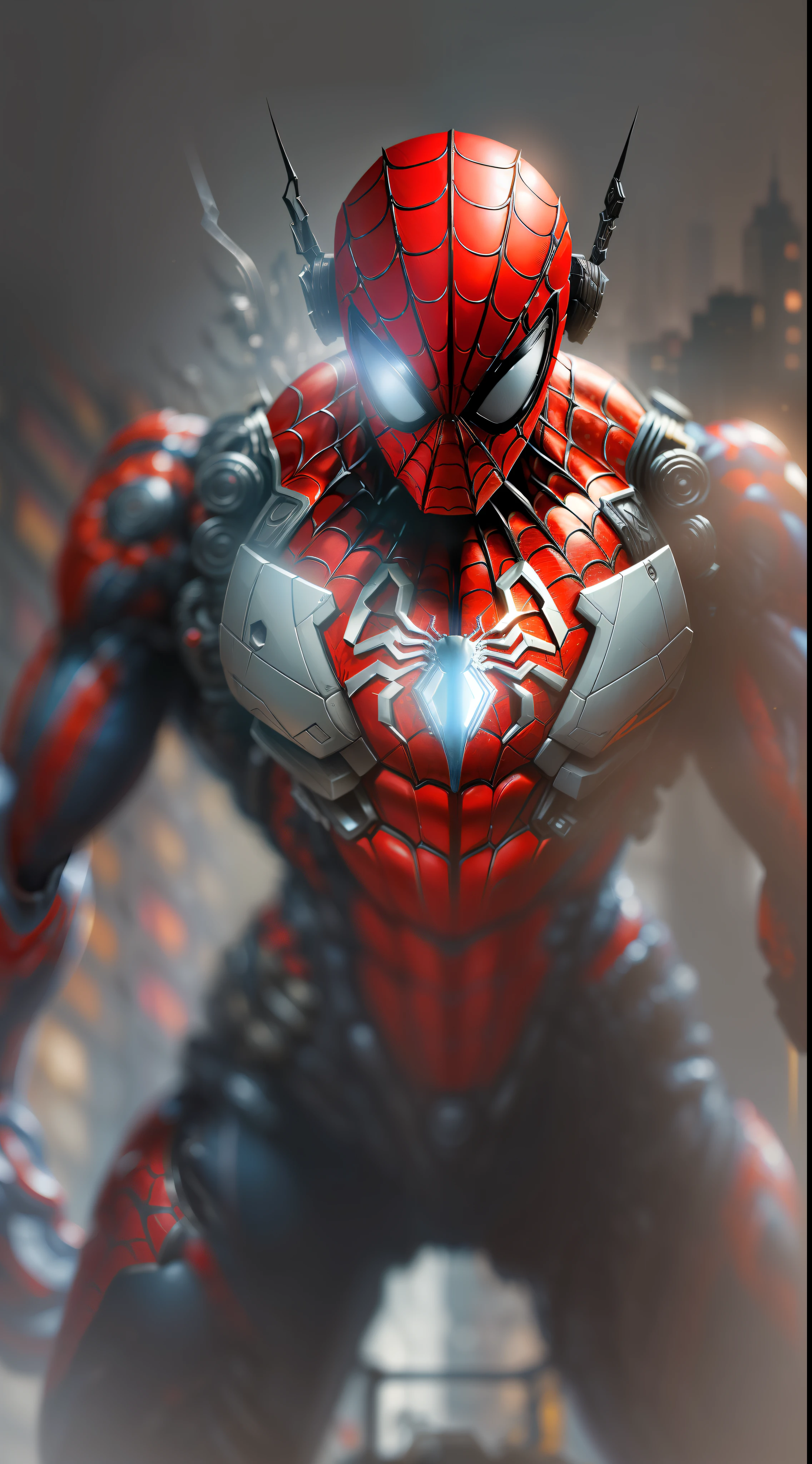 The Savage Spider-Man from Marvel photo, biomechanical, complex robot, full growth, hyper-realistic, insane small details, extremely clean lines, cyberpunk aesthetic, a masterpiece presented at Zbrush Central