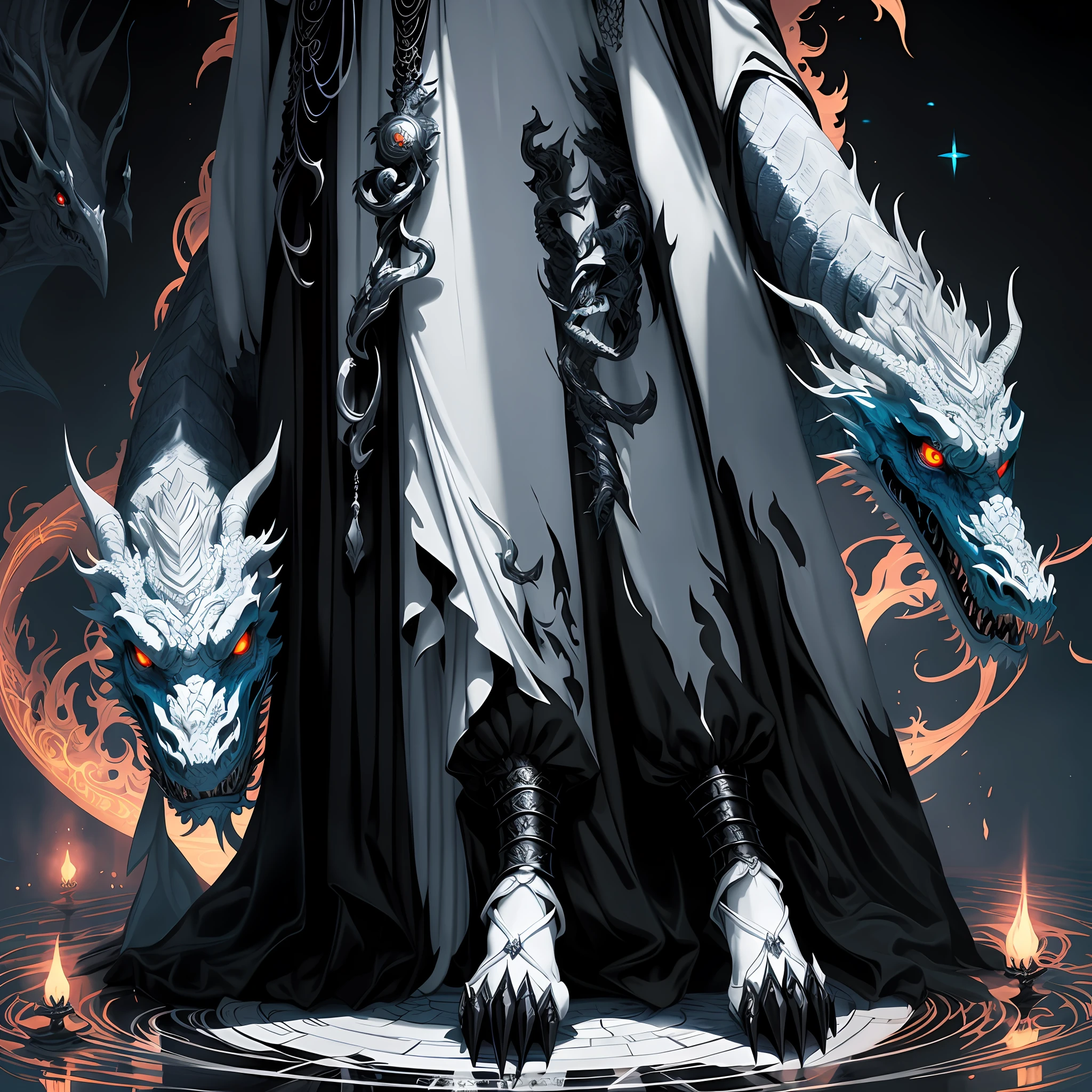 There was a woman in a black and white dress holding a dragon, an ominous fantasy illustration, beautiful male god of death, Onmyoji detailed art, great digital art with details, Detailed digital 2D fantasy art, Epic fantasy digital art style, dan mumford tom bagshaw, Robe. extremly high detail, stunning digital illustration, Detailed fantasy illustration