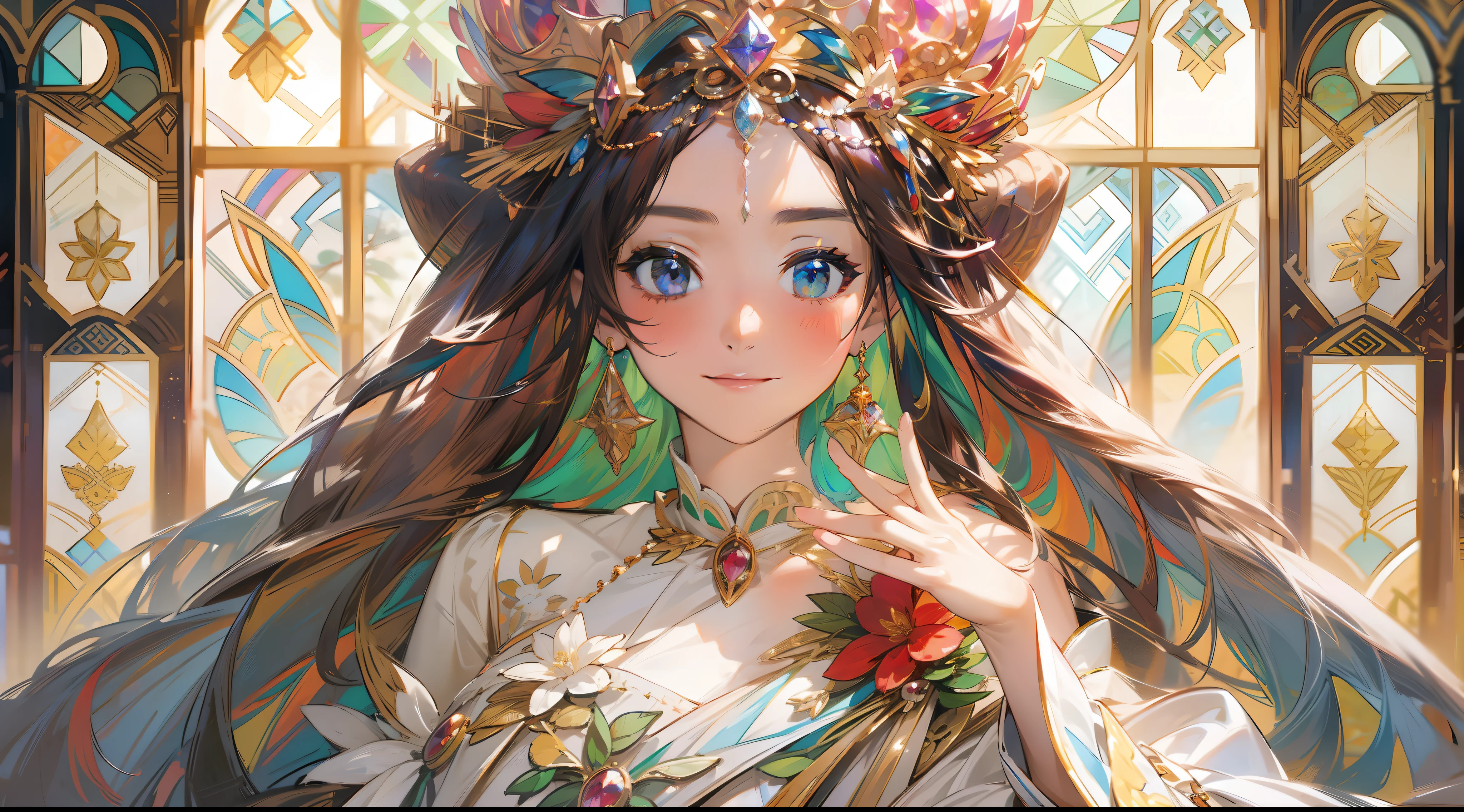 8K、An illustration depicting the glory of the queen in ultra-high definition detail。The subject is1A dignified woman of man、Dressed in a queen's costume。She wore a gorgeous dress、It carries a glamorous crown on its head。Long hair is luxuriously put together、The inner color shines colorfully。
The background is a luxurious palace、It is beautifully decorated to symbolize the glory of the Queen.。Magnificent stained glass reflects light、Beautiful flowers々and carved rooms are painted。
The pose expresses the majesty and elegance of the queen.、I have a scepter in my hand。With a confident look、Looking around。
The costume is a luxurious dress that symbolizes the glory of the queen.、It has a gorgeous design。Crowns and jewels are used luxuriously、Highlights the majesty of the Queen。
The expression gives the impression of grace and nobility、The majesty of the queen is felt。Her gaze combines strength and intelligence。
The composition is centered on the subject.、A luxurious palace is depicted in the background。The presence of the queen dominates the whole。
The palace's stained glass and candlelight illuminate the entire illustration.、Highlights the glory of the Queen。
The color is gorgeous、Dresses and crowns、The decoration of the palace is vividly painted。The inner color also shines colorfully.。
The effect depicts the beautiful decoration of the palace and the reflection of light、The glory of the Queen is even more pronounced。
Background effect for palace stained glass and sculptures、Beautiful flowers々is placed、The Queen's glory and pomp are emphasized。