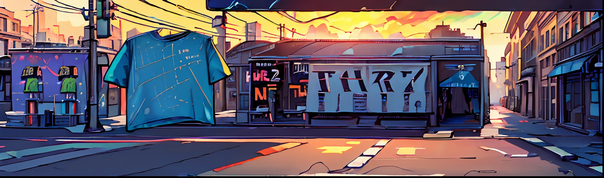(scenery, no humans, street, tshirt store:1.8), masterpiece, best quality, beautiful face, 8k, absurdres, noon, sunset colors, perspective, depth of field, HDR, (bleach bypass, ginnokoshi:0.8), cinematic lighting, professional lighting, sharp focus, highres, photography, realistic, ultra detailed, finely detail