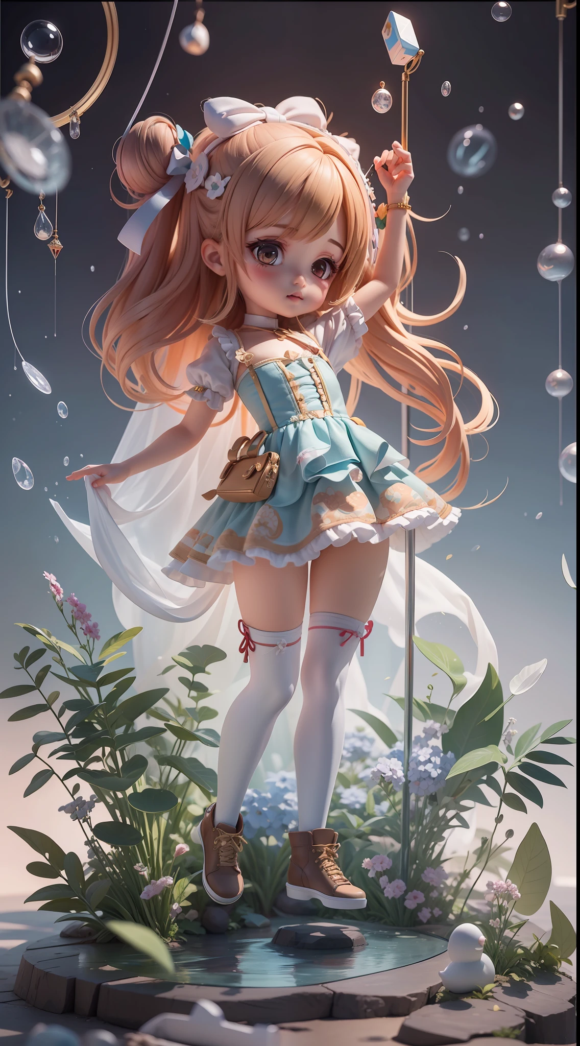 Masterpiece, best quality, super detail, (full body: 1.2), 1girl, chibi, 3d rendering, Q printmaking style, 8 k cartoon illustration, official artwork