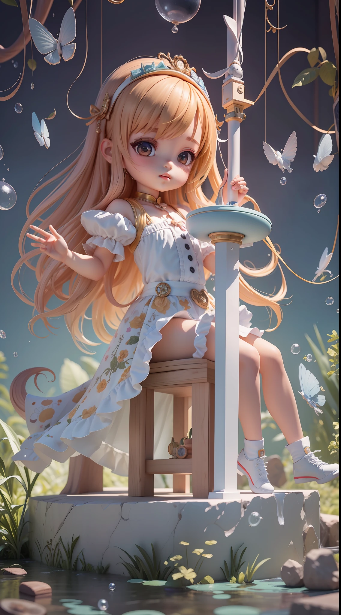 Masterpiece, best quality, super detail, (full body: 1.2), 1girl, chibi, 3d rendering, Q printmaking style, 8 k cartoon illustration, official artwork